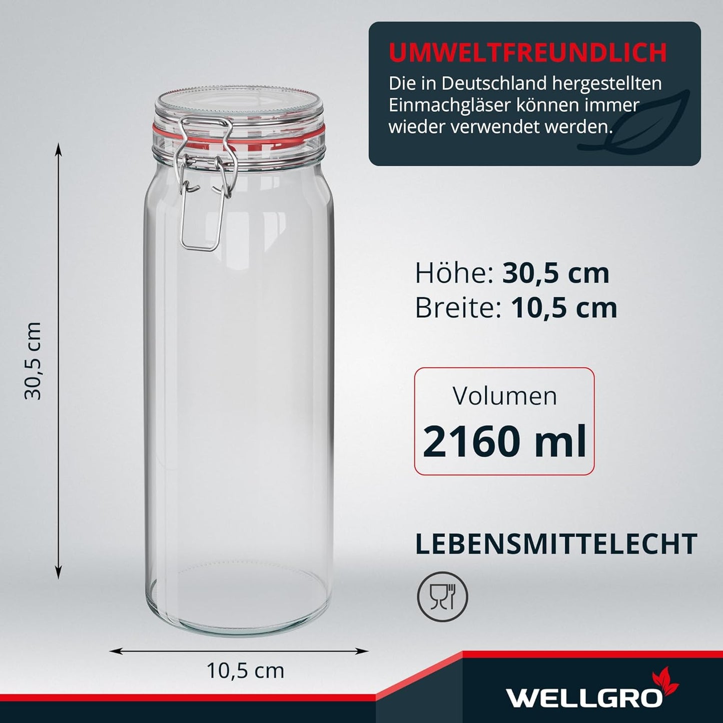 3er-Set Einmachgläser mit Bügelverschluss, 2160ml x 3 Stück