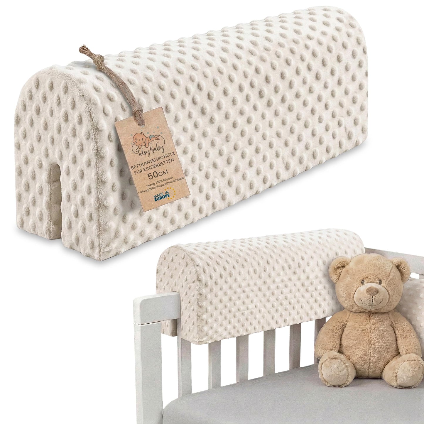 Bettkantenschutz mit abnehmbarem Bezug, Hellbeige 50 cm