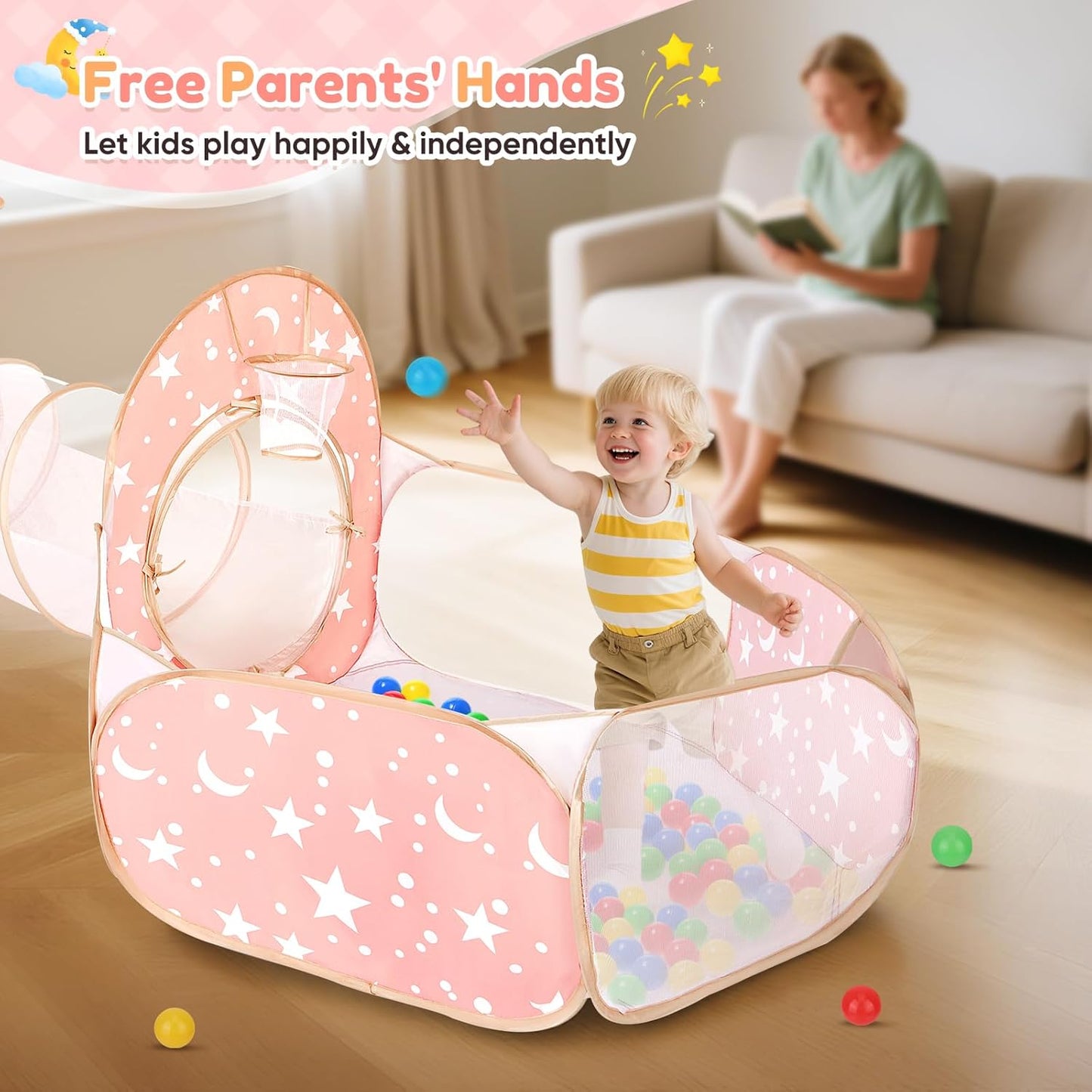 Spielzelt mit Tunnel und Bällebad, 3-in-1