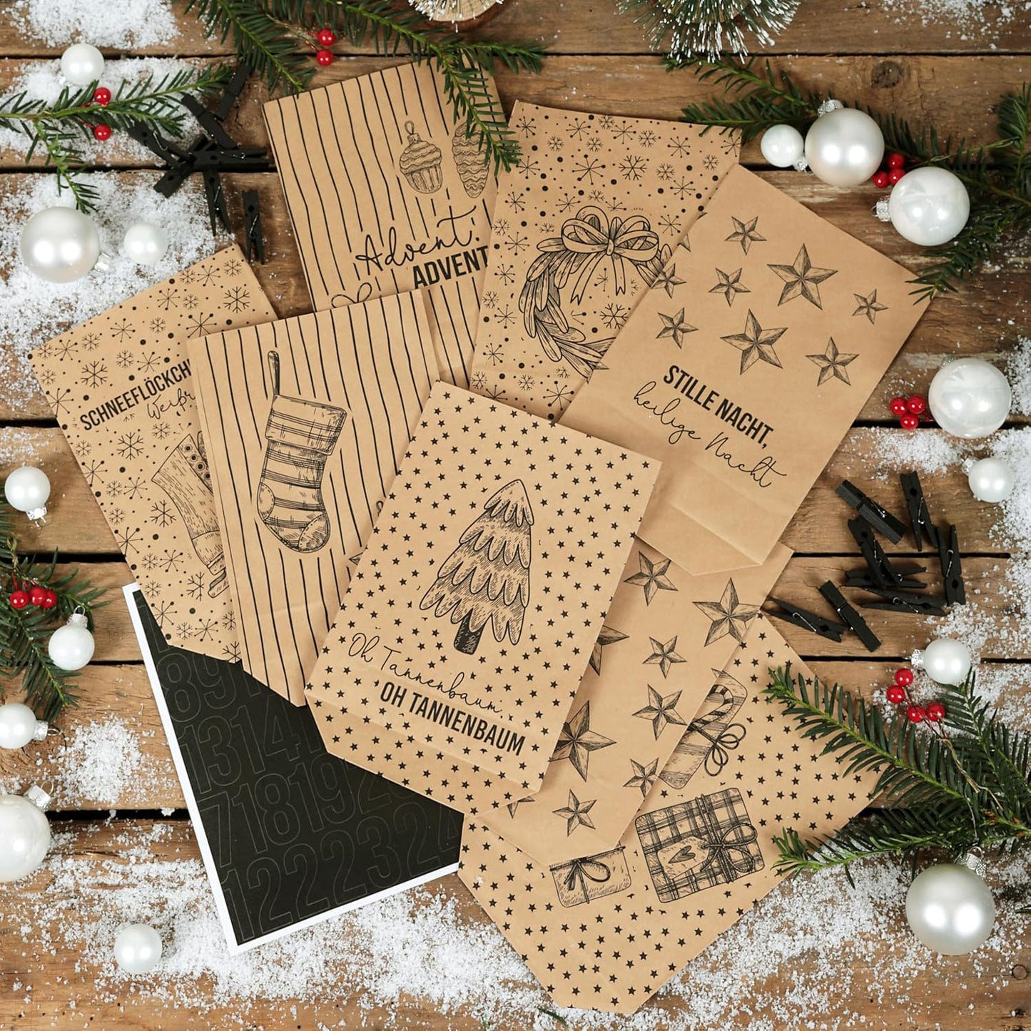 Adventskalender zum Befüllen, Packpapier-klassisch