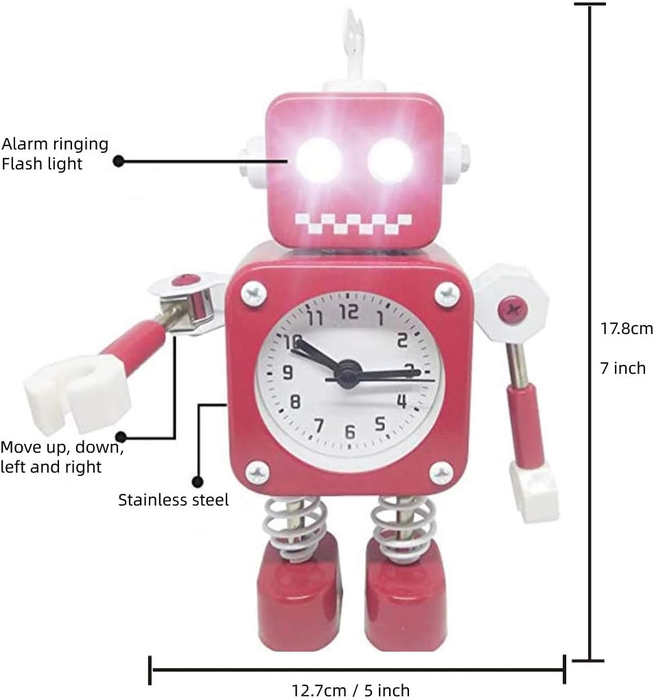 Roboter Wecker mit blinkenden Augen und drehbarem Arm, Rot