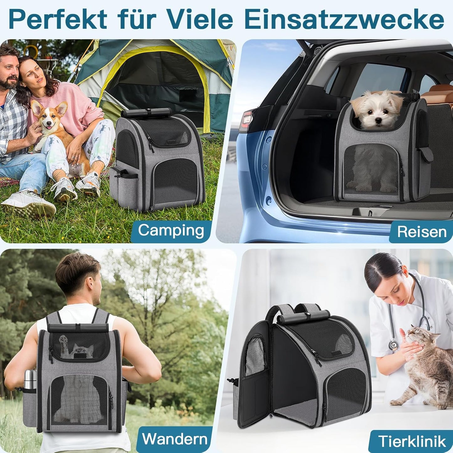 Haustier Rucksack mit Netzfenster, Grau