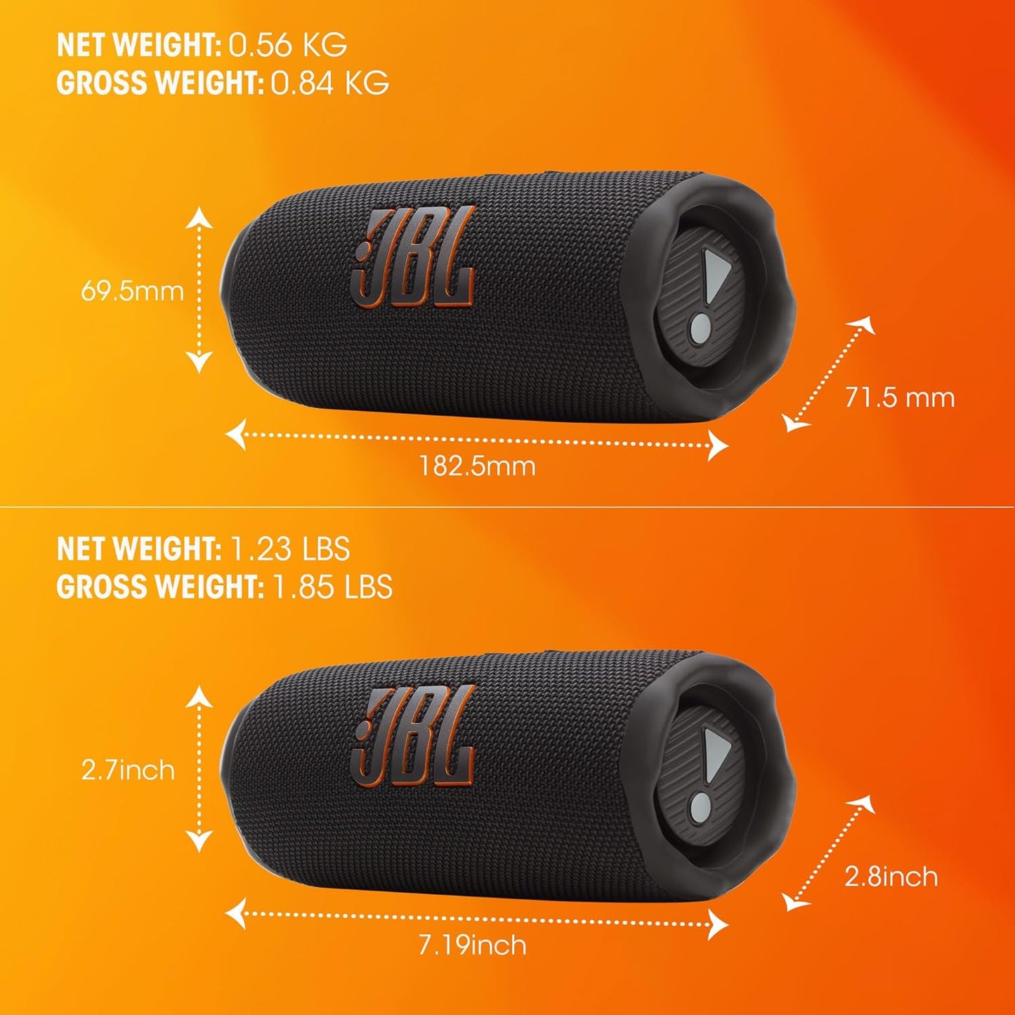 Tragbarer Bluetooth-Lautsprecher Flip 7 mit 16h Akkulaufzeit, Schwarz