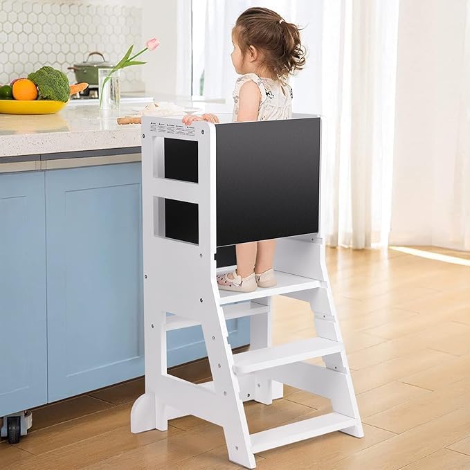 Lernturm mit magnetischem Whiteboard und Kreidetafel, Weiß