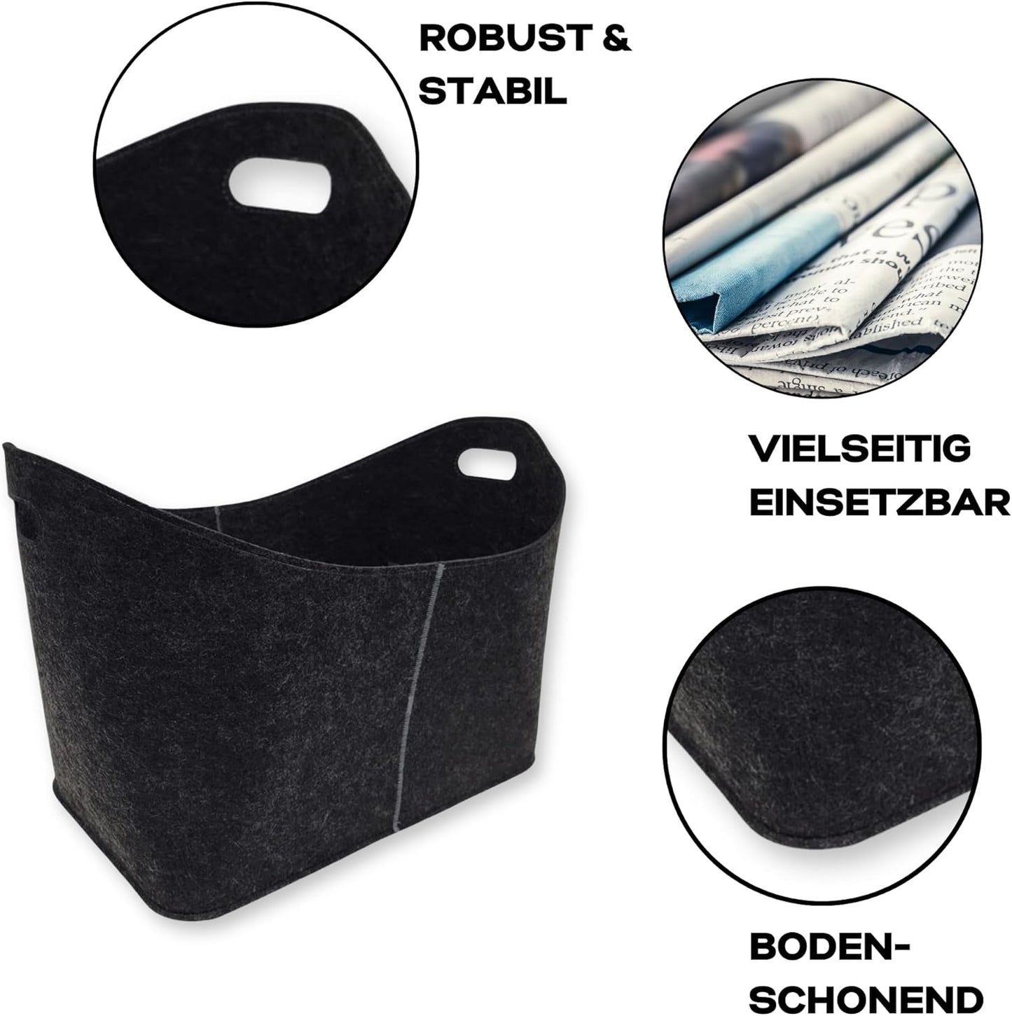 3 x Kaminholzkörbe, Grau Gross 3 Pieces (53 x 32 x 40 cm)