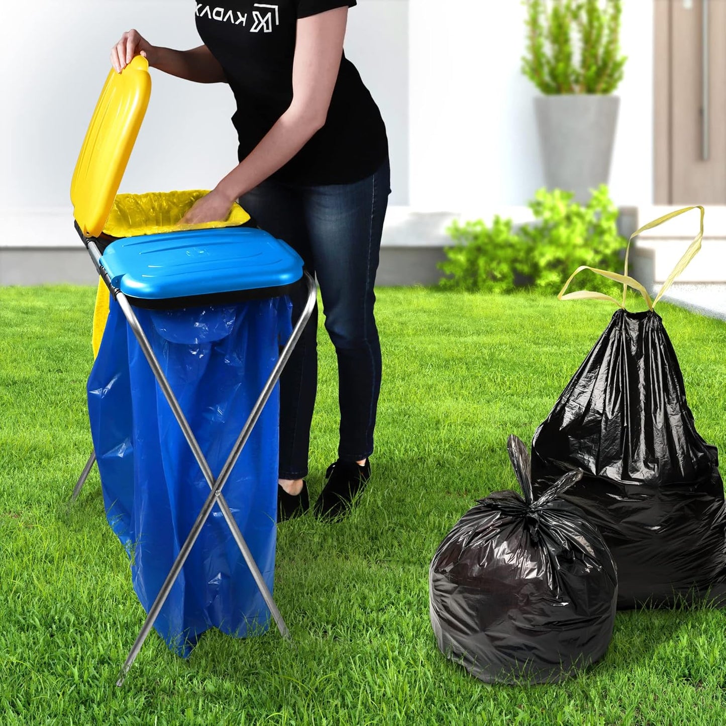 Zweifacher Müllsackhalter für Mülltrennung, Blau-gelb