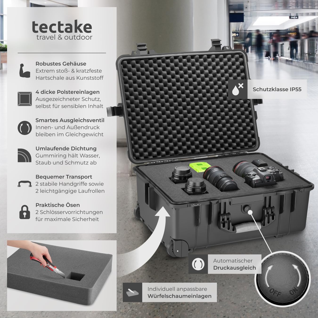 Transportkoffer rollbar mit Teleskopgriff, Kamerakoffer Rollbar | Größe L