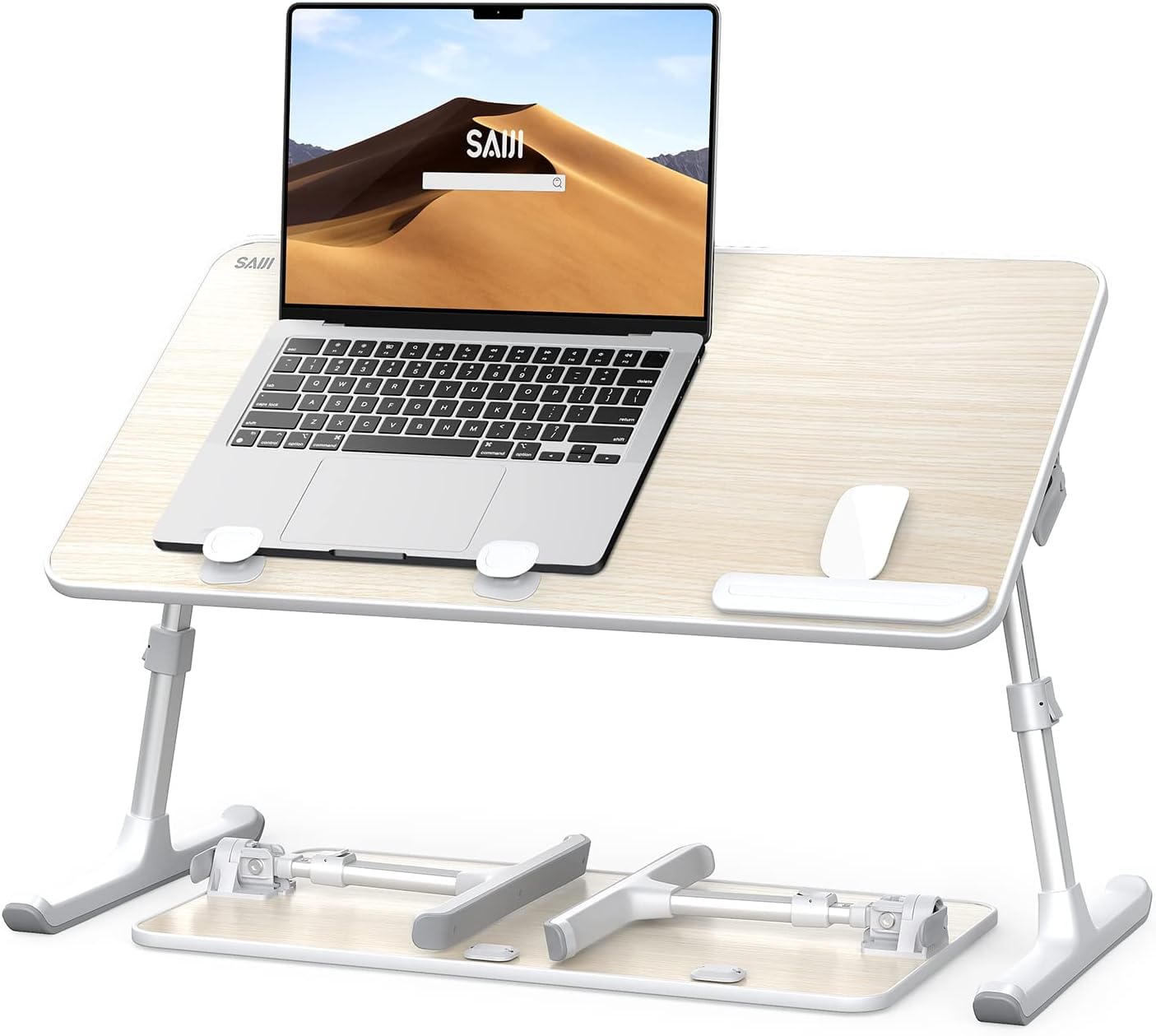Laptop-Klapptisch mit variabler Höhe und Neigung, Teakholz 60*33 cm
