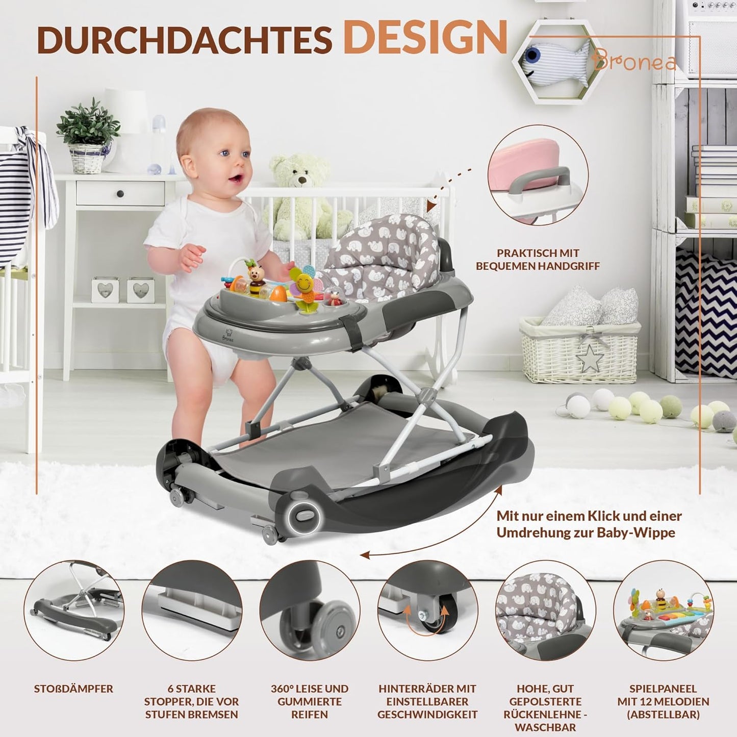 4-in-1 Babywalker mit Schaukelfunktion, Grau