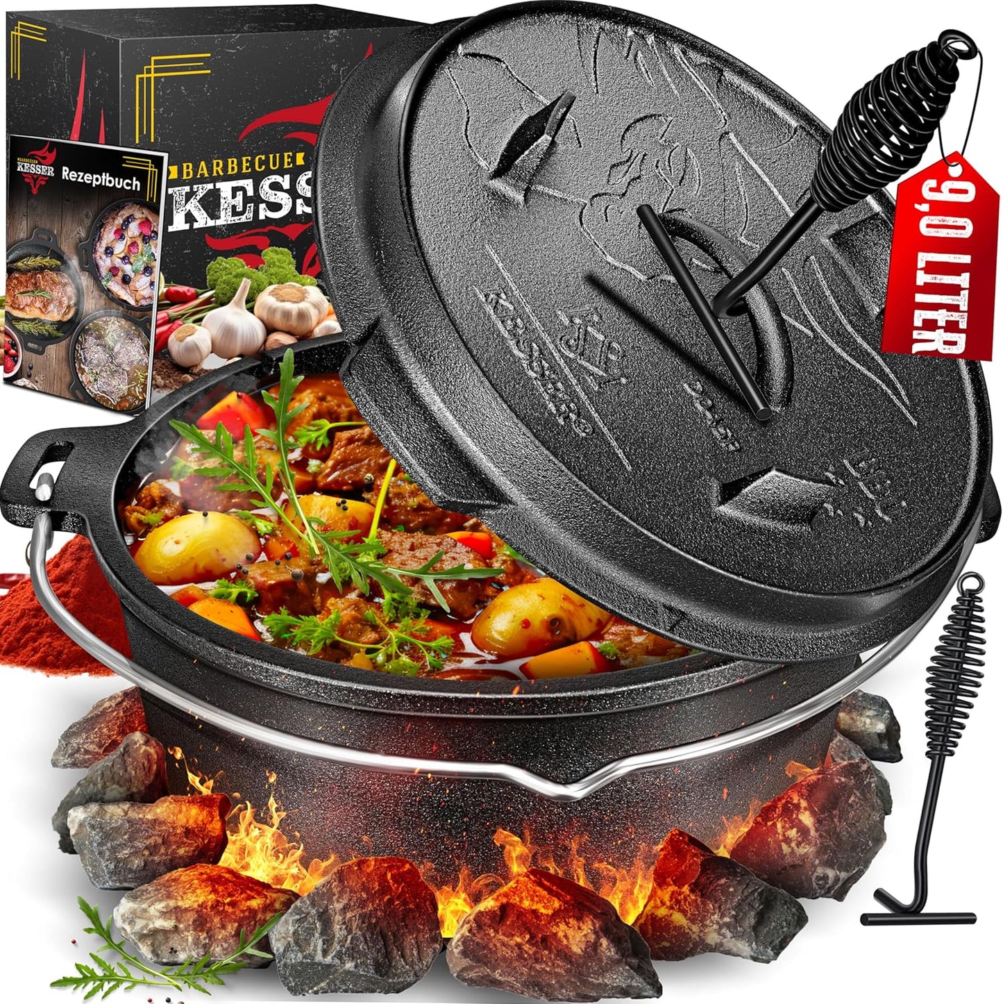 Dutch Oven Set, DO9P - 9.0 Liter Topf mit Füsse
