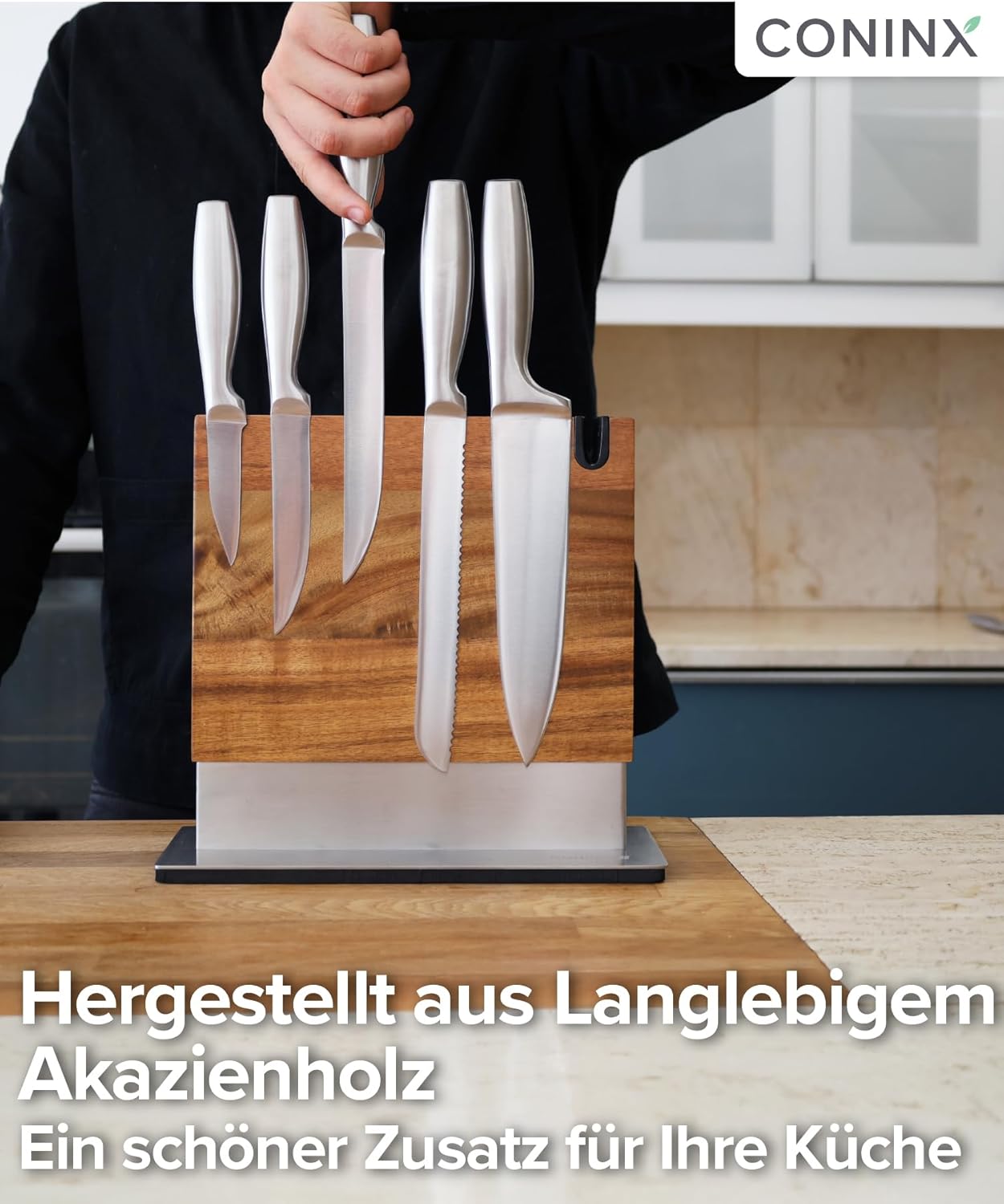 Magnetischer Messerblock mit integriertem Schärfer, Acacia Double-Sided