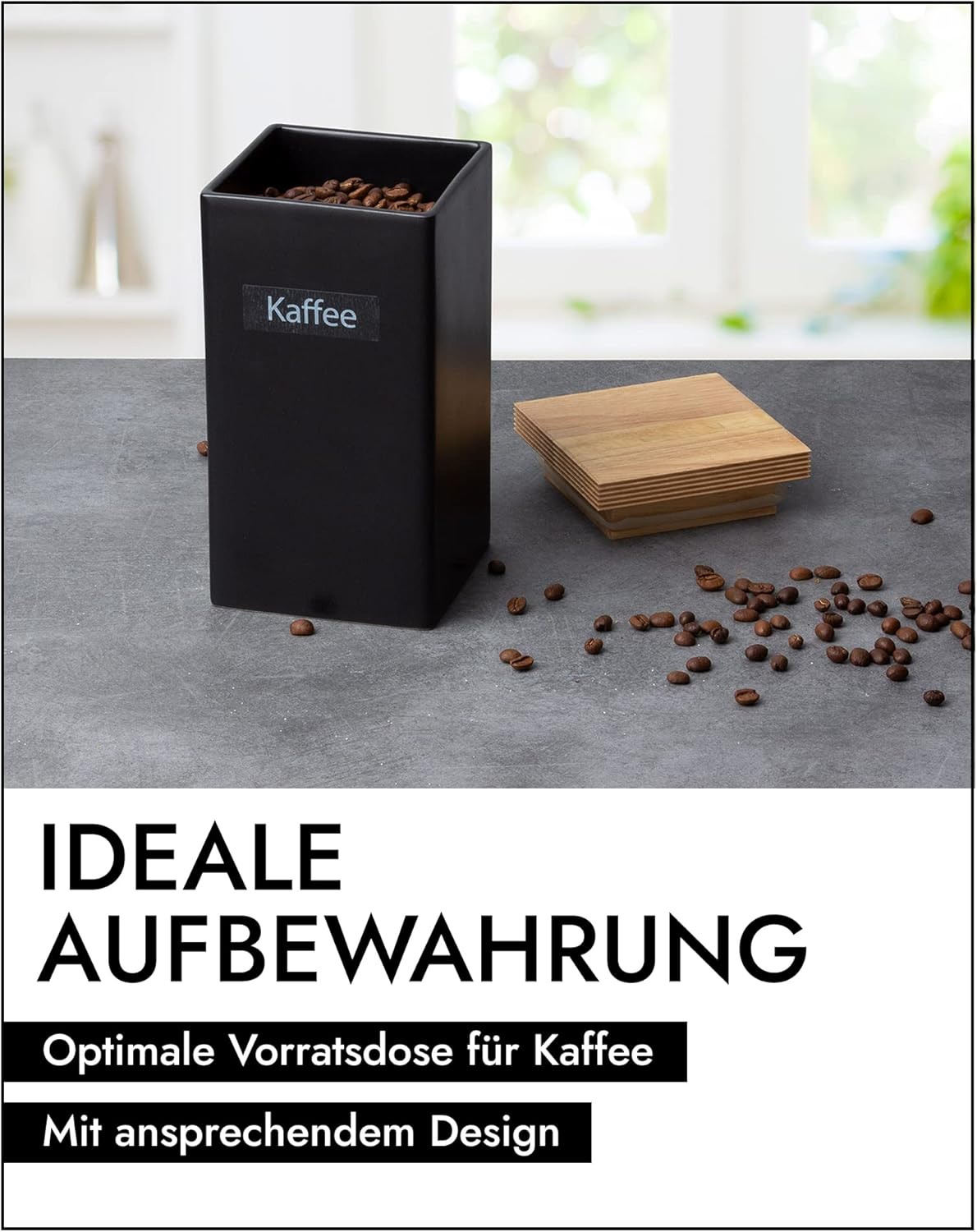 Kaffeedose mit luftdichtem Verschluss, 10 x 10 x H20,5 cm Schwarz