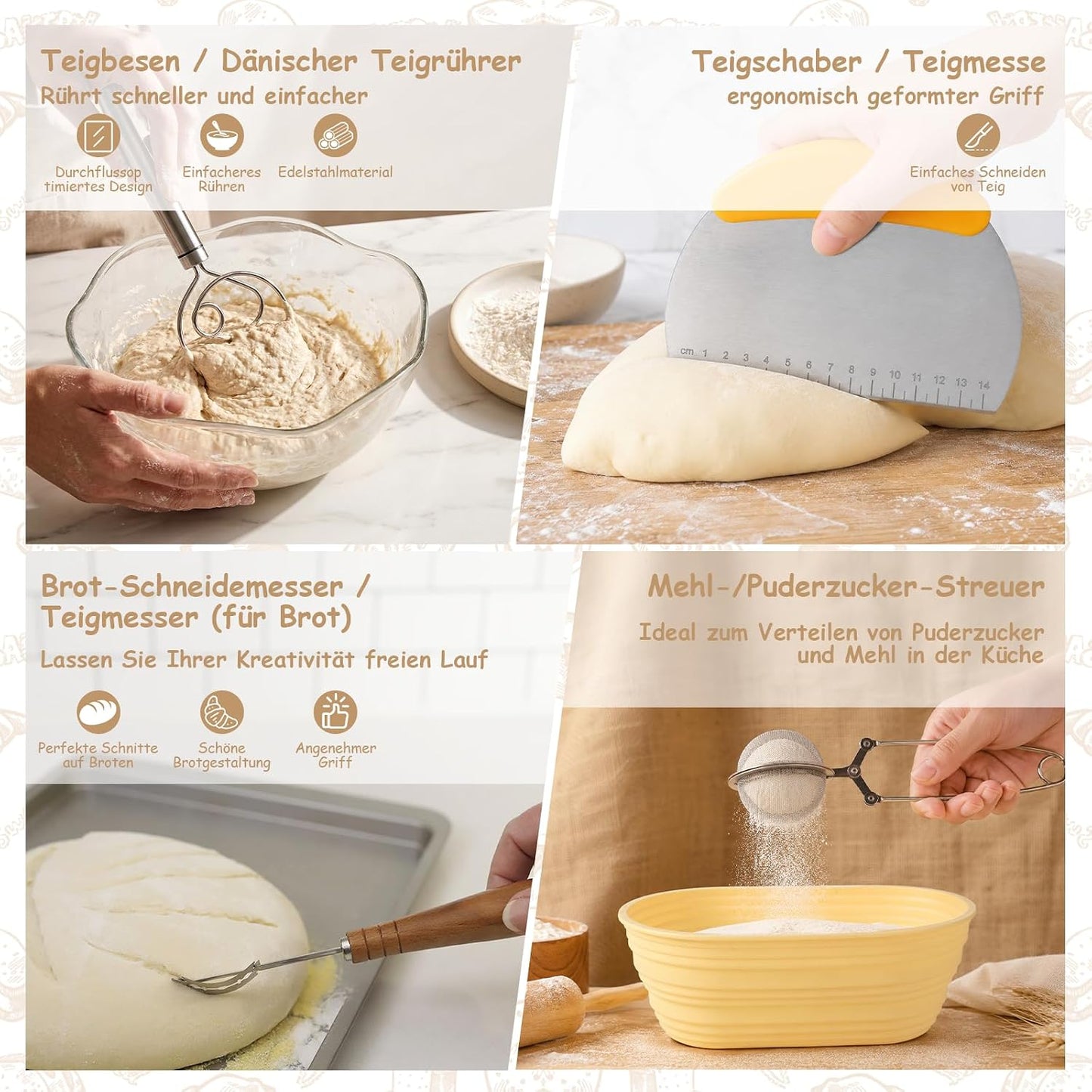 16-teiliges Sauerteig-Starter-Set mit Gärkörben