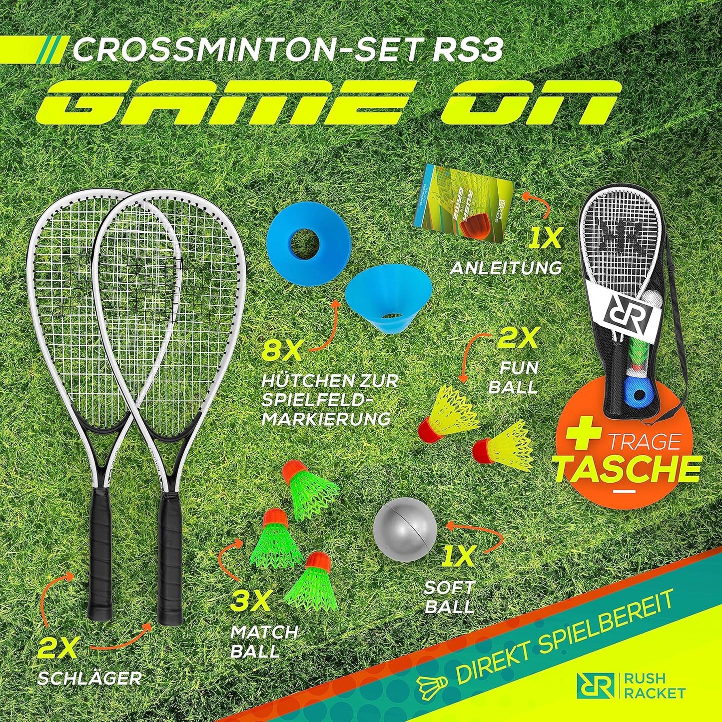 RS3 Speed Badminton Set mit Feldmarkierungen, 1. Weiss