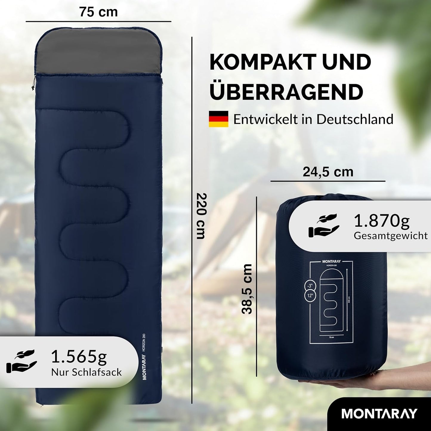 Deckenschlafsack mit Kapuze, Blau 280GSM, mit Kapuze