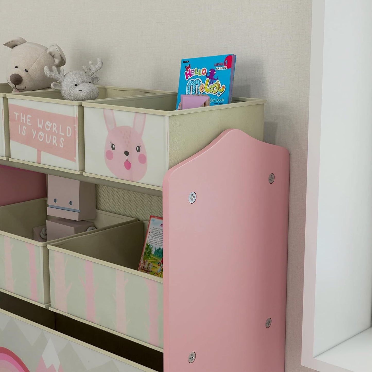 Kinder-Spielzeugregal mit Aufbewahrungsboxen, Rosa