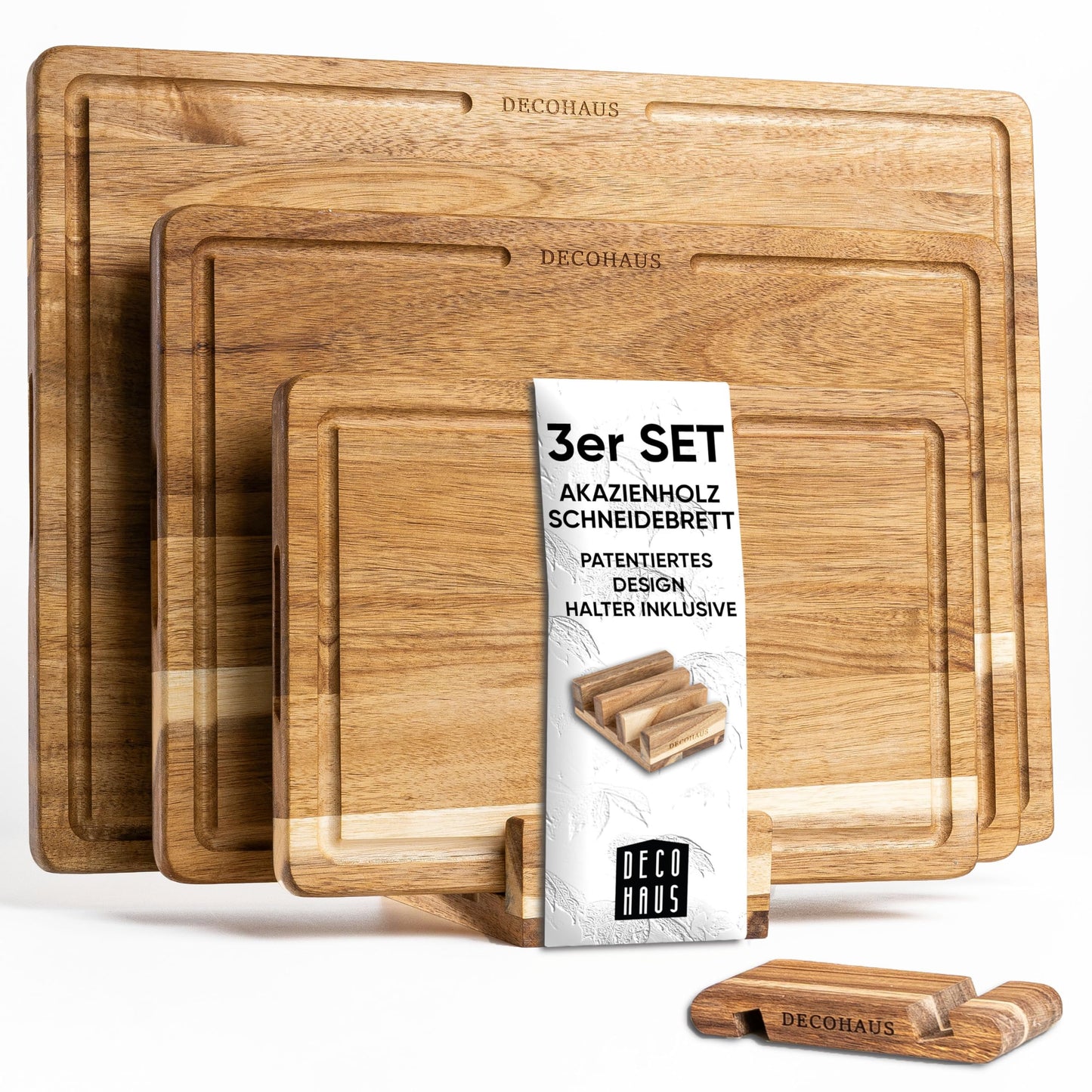 Holzschneidebrett-Set, 3er Set, Akazienholz