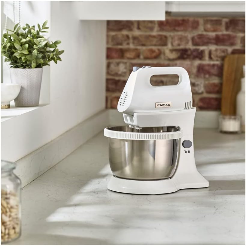 Küchenmaschine mit Edelstahl-Schüssel, Weiss Handmixer mit Schüssel