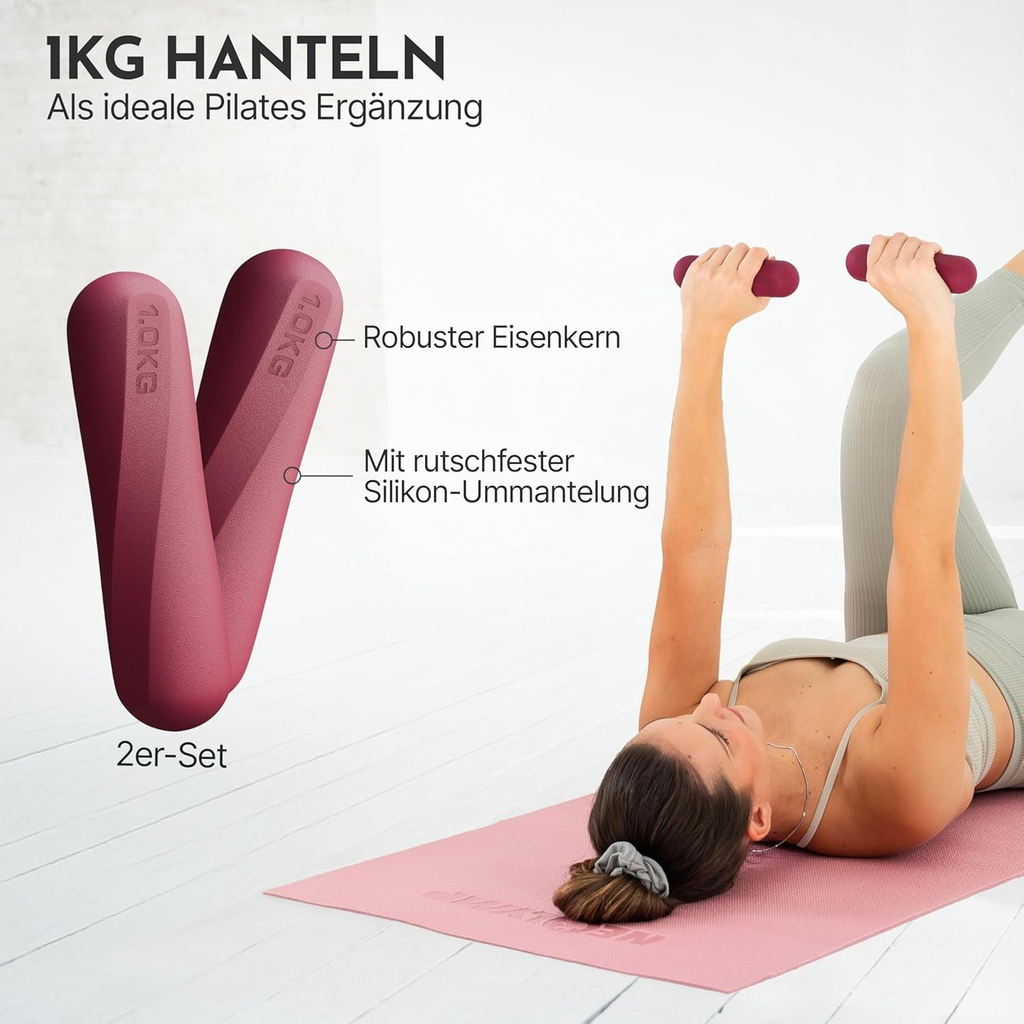 Pilates Zubehör-Set mit Ball, Ring & Hanteln, Berry Plus mit Matte