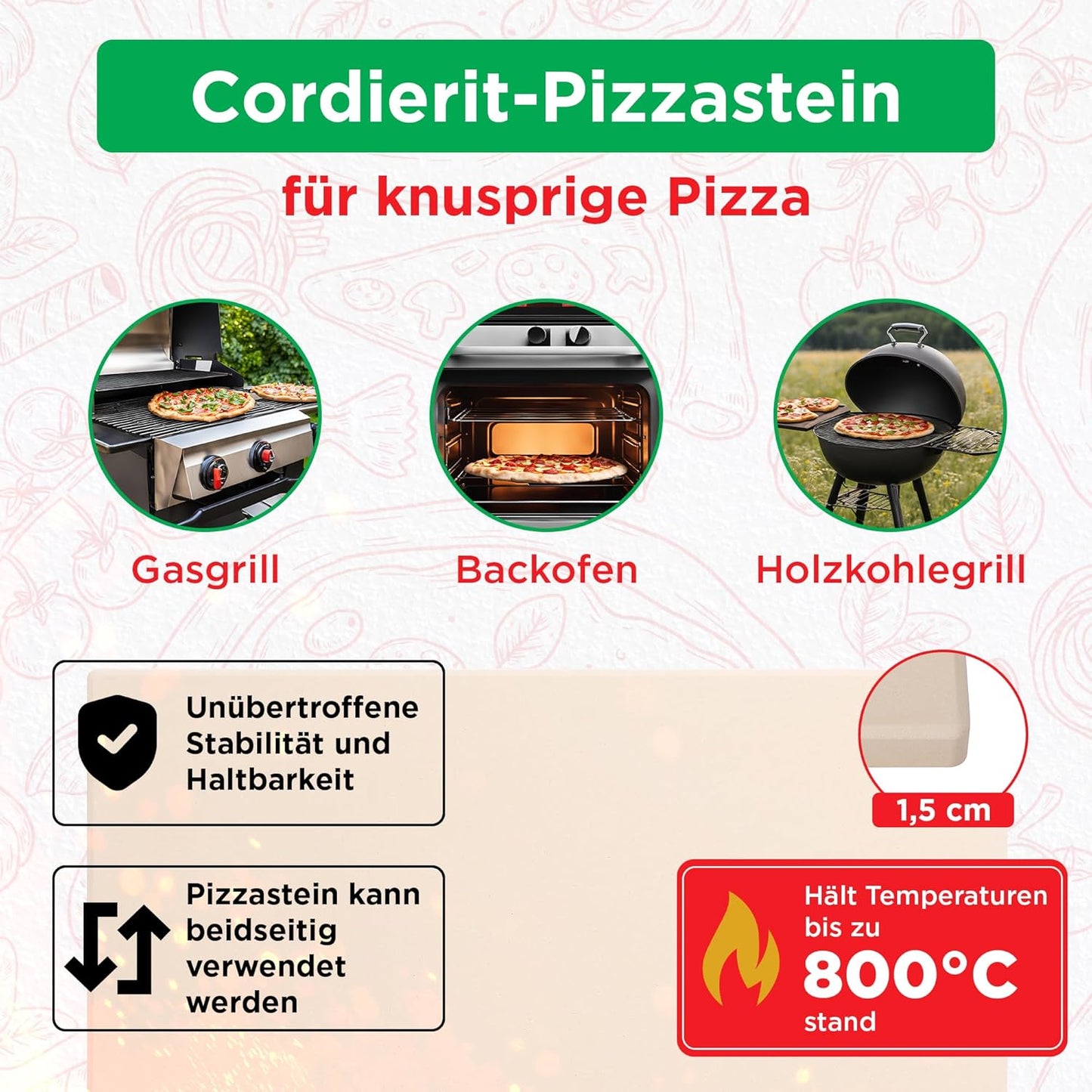 Pizzastein-Set, Set mit Roller