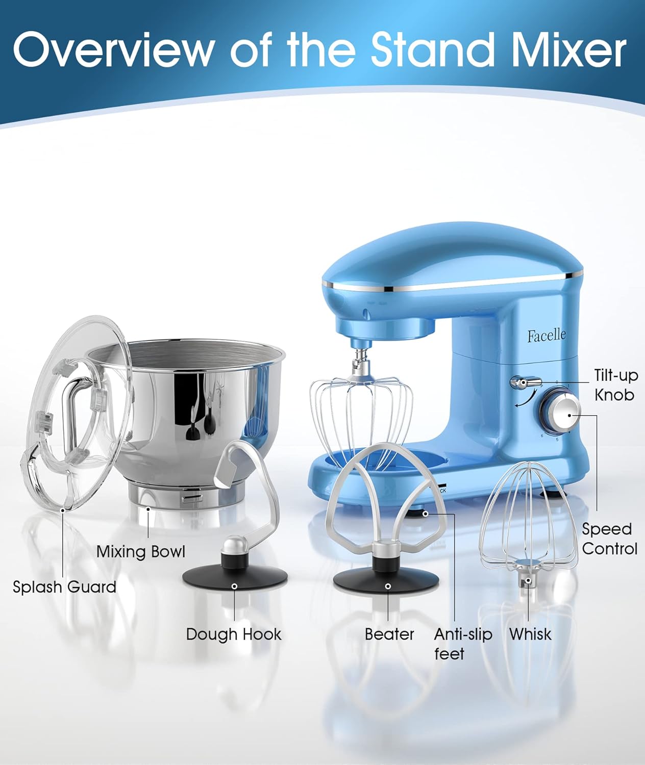 Küchenmaschine mit Edelstahl-Schüssel, Blau