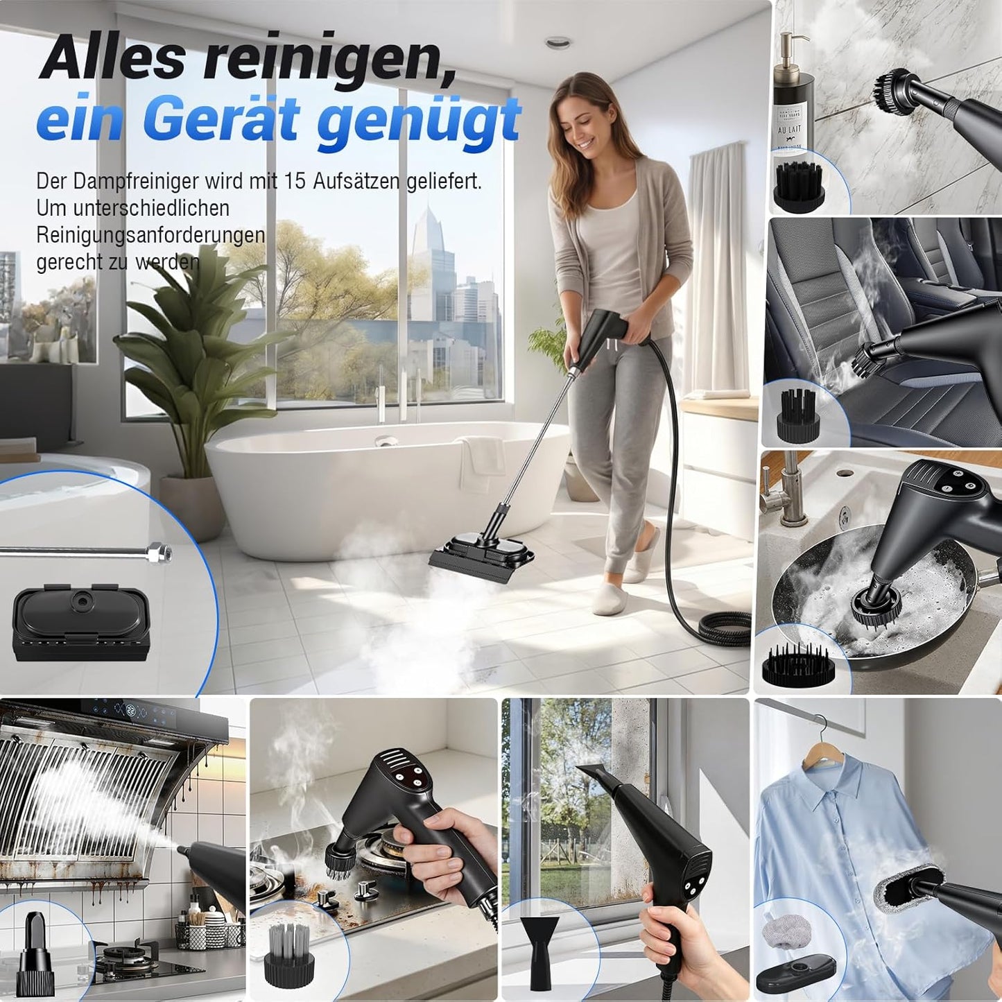 17-in-1 Handdampfreiniger mit Hochtemperatur-Sterilisation, Gelb-schwarz