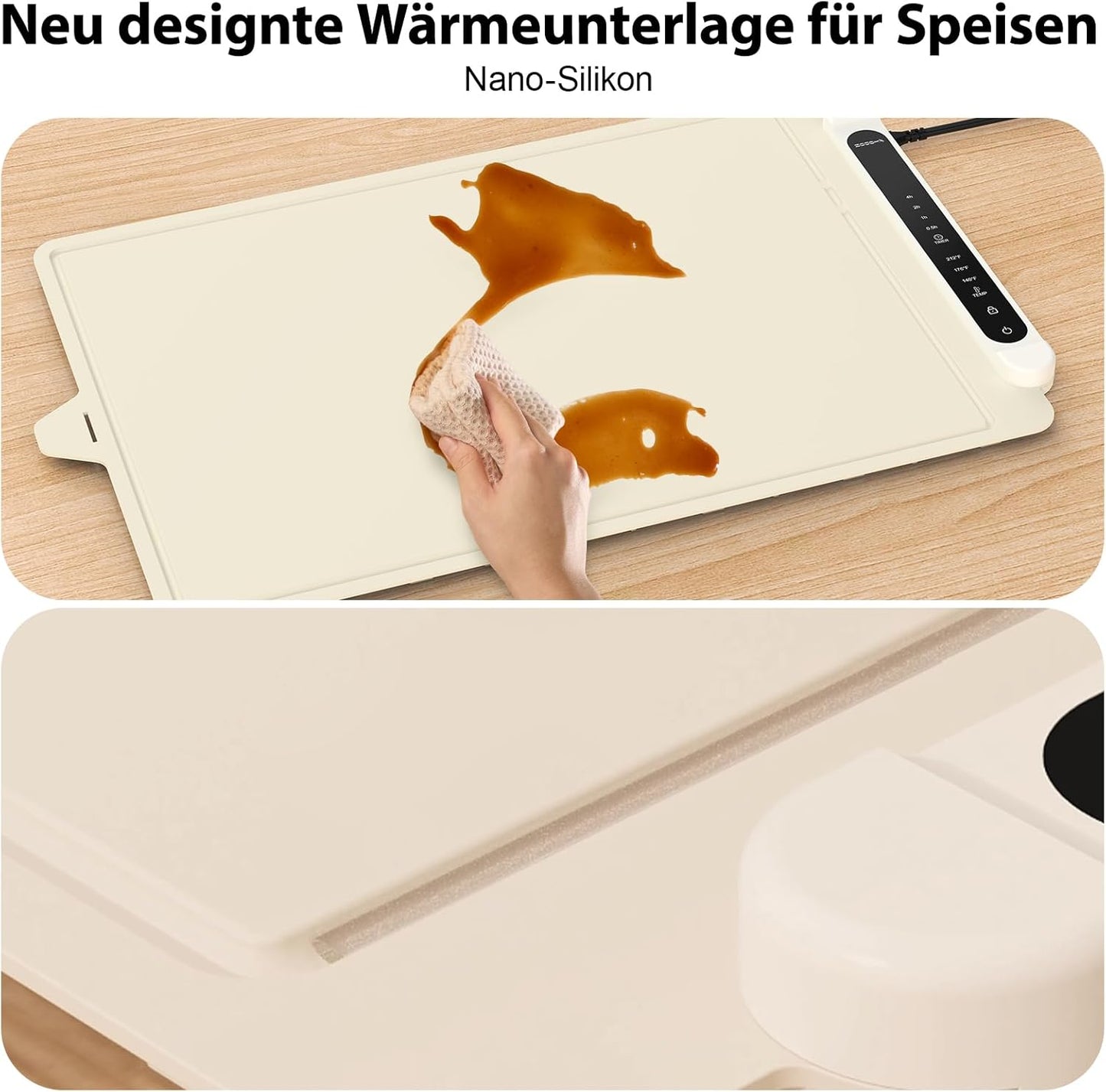 Rollbare Warmhalteplatte für Speisen, Vanille