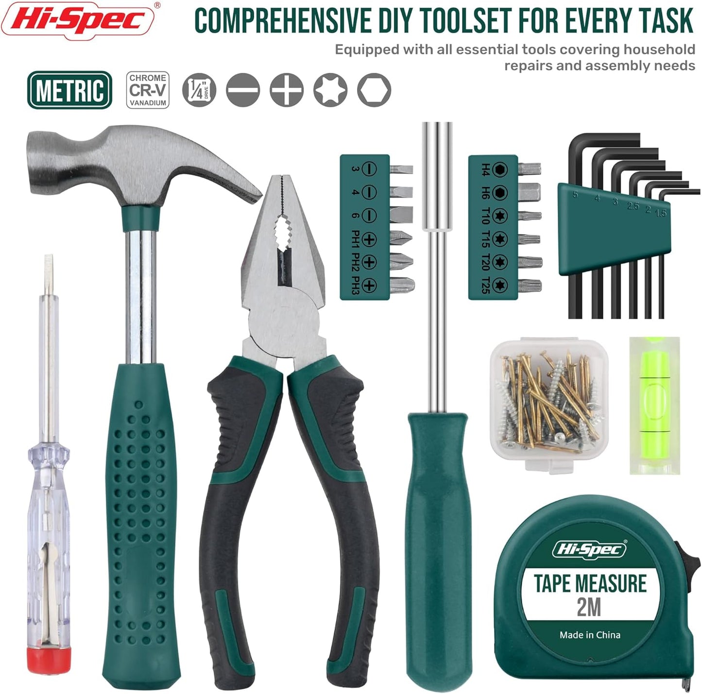 25-teiliges Handwerkzeug-Set für DIY-Reparaturen, Grün
