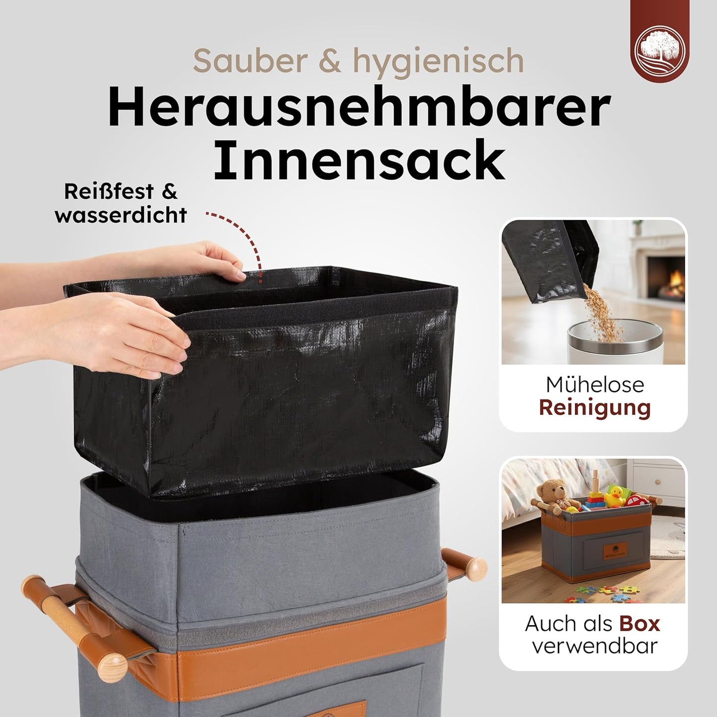 Holzkorb für Kaminholz, 1 Stück Grau