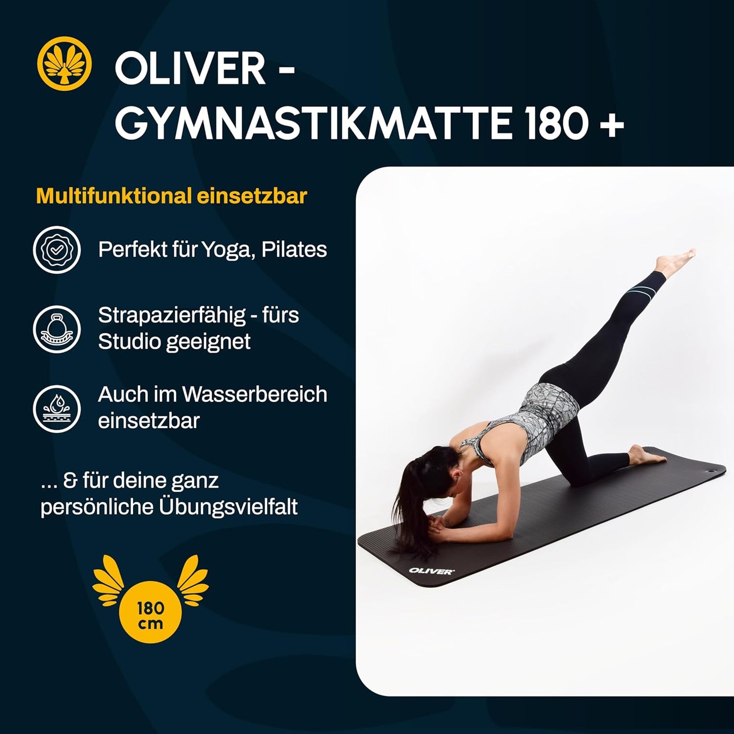 Gymnastikmatte mit Ösen, 180 x 60 x 1,5 cm (Mit Ösen) Anthrazit