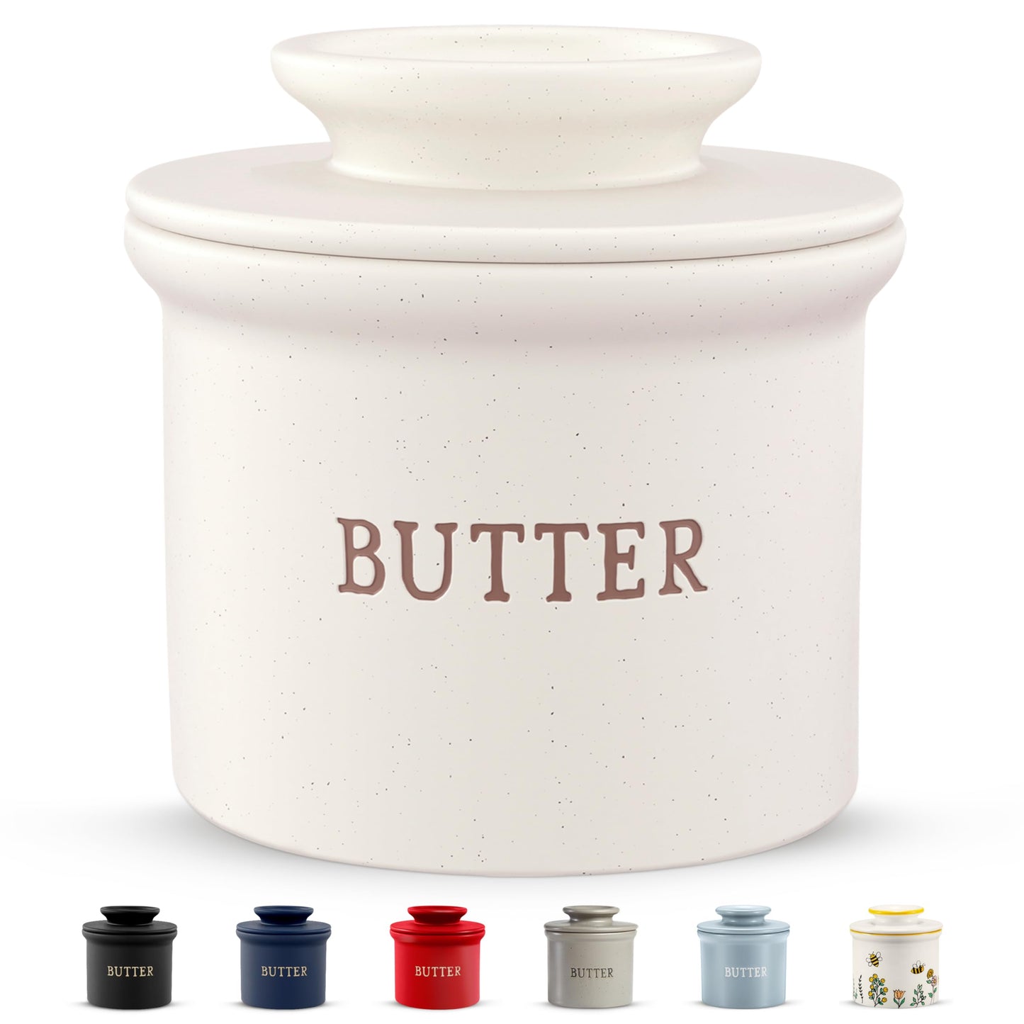 Keramik-Butterbehälter mit Deckel, Matte Oatmeal