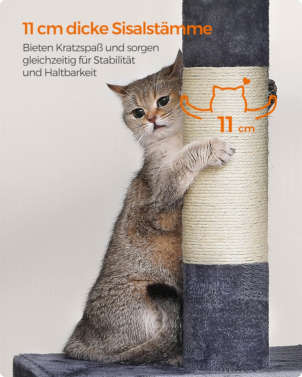 Kratzbaum mit Katzenhaus, Rauchgrau XL (68 x 48 x 101 cm)
