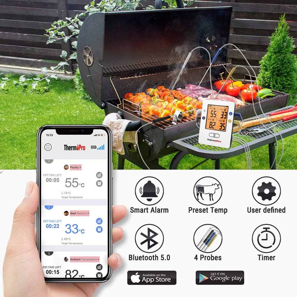 Bluetooth Bratenthermometer mit 4 Sonden, 4 Sonden