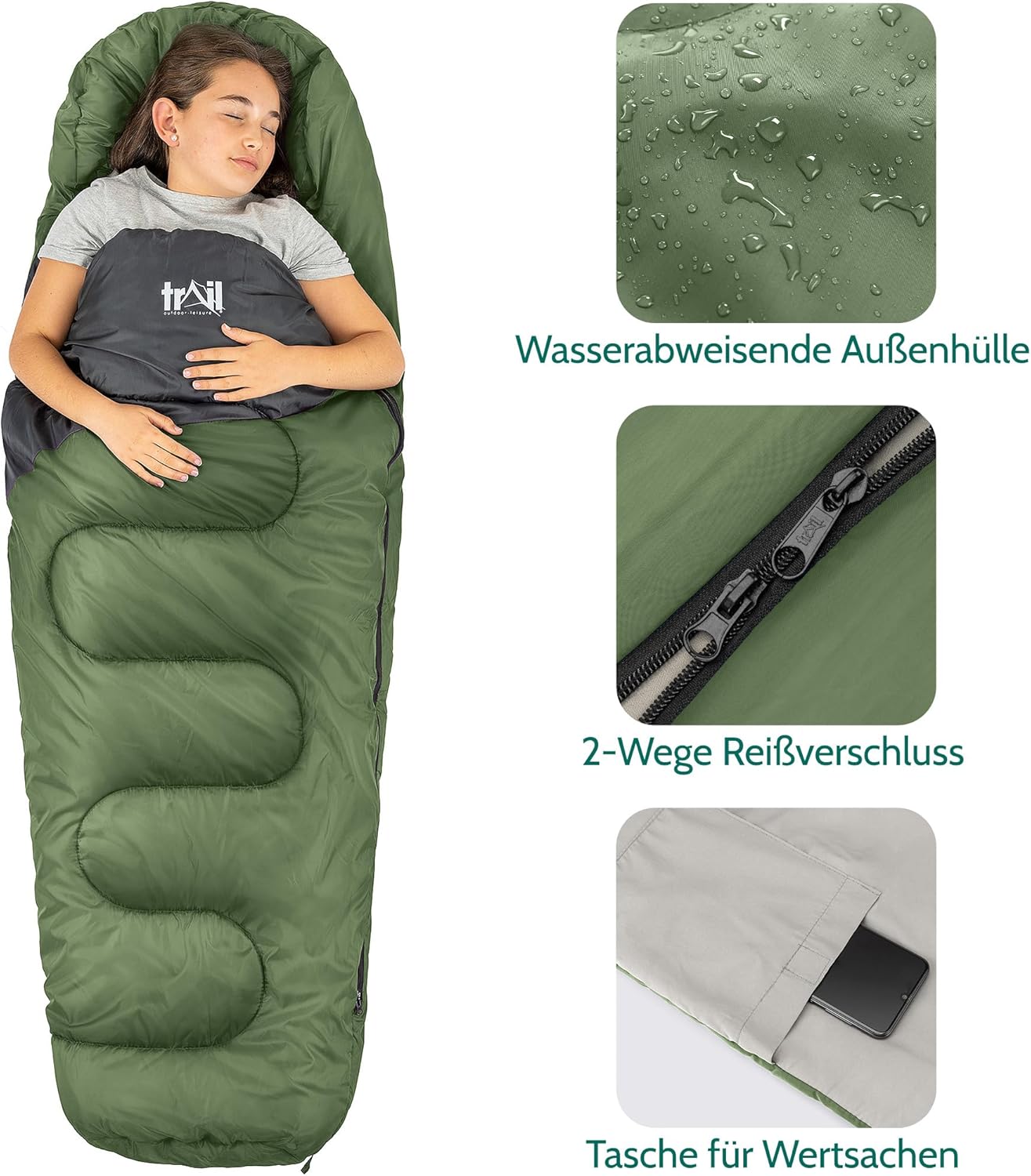 Mumienschlafsack für Kinder, Khaki