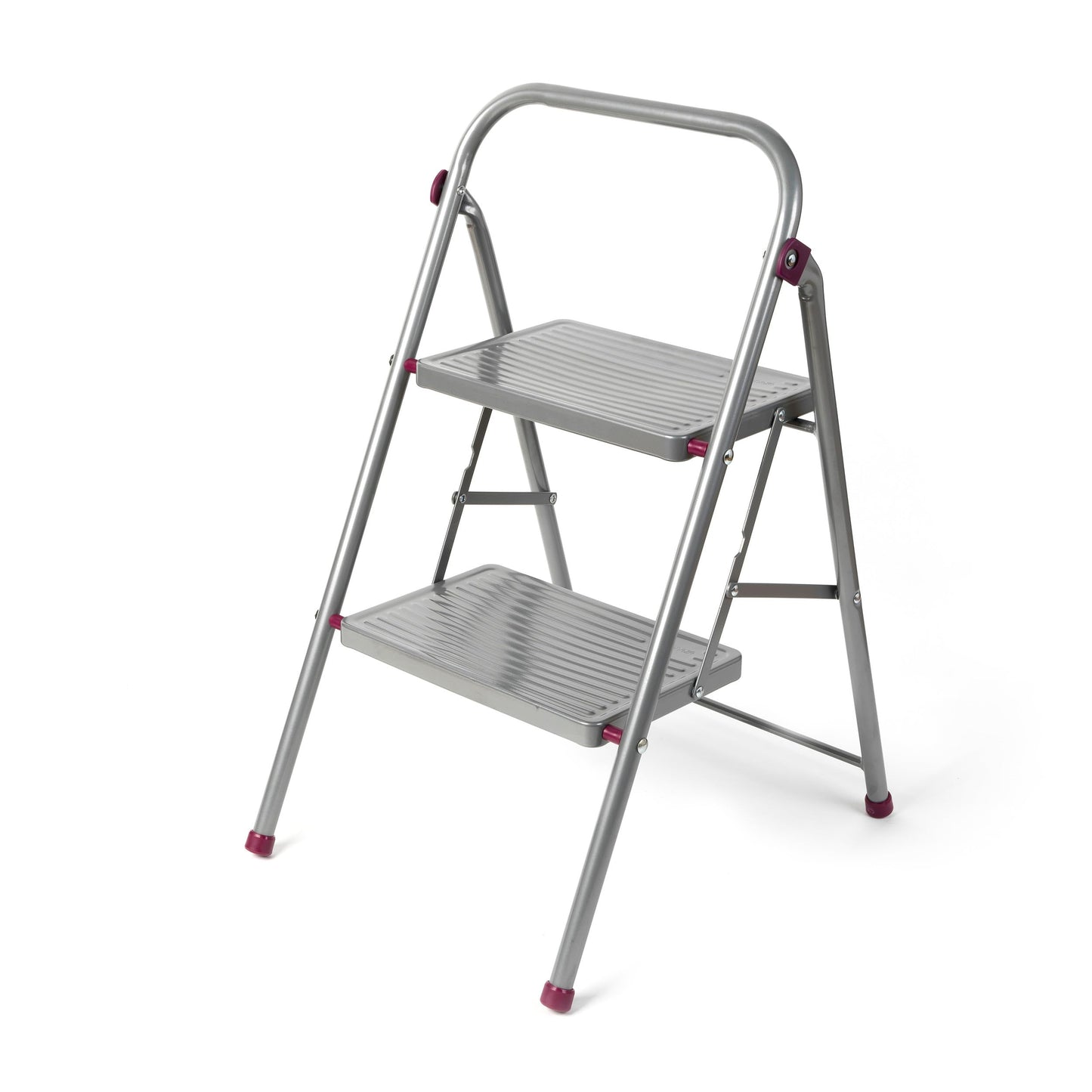 Zusammenklappbare Trittleiter, 2 Schritt Rosa/Grau