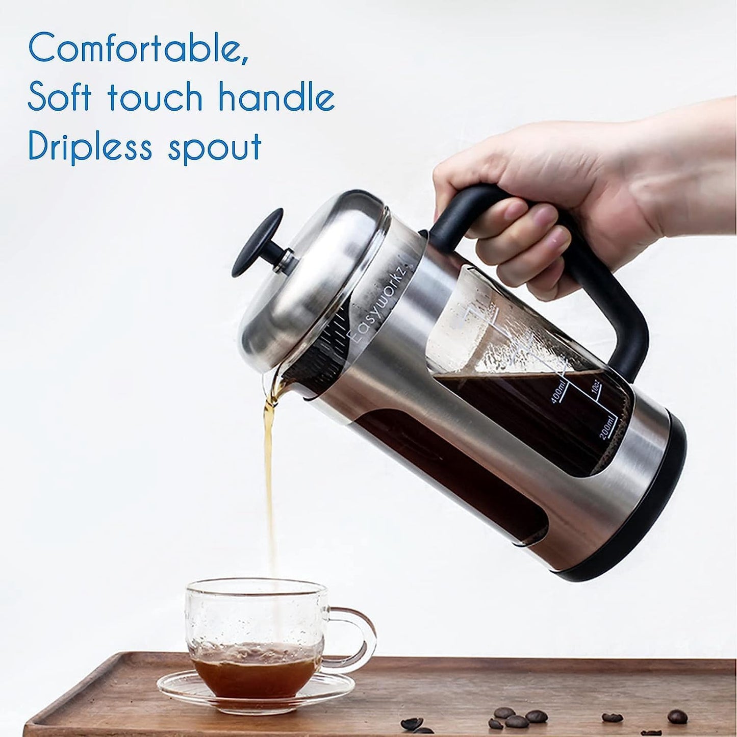 Kaffeebereiter mit Edelstahlpresse (1000 ml), Silber 1000ml