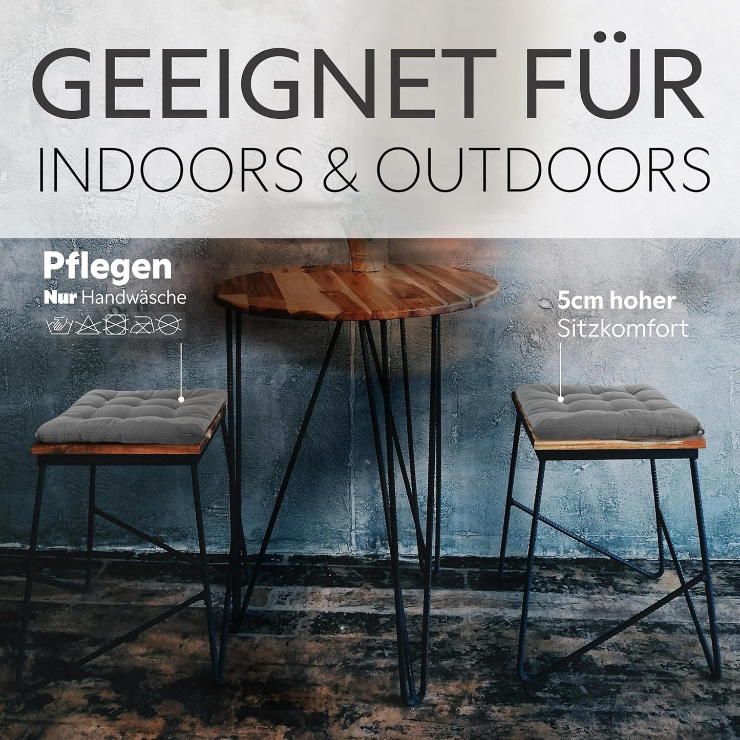 4er-Set Sitzkissen mit Haltebändern, 4 Stück (1er Pack) Dunkelgrau