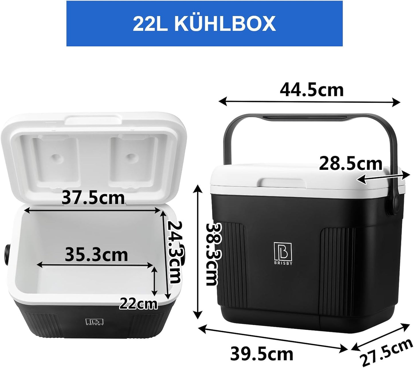 Kompakte Kühlbox mit Kühlakkus, 22 Liter - Schwarz