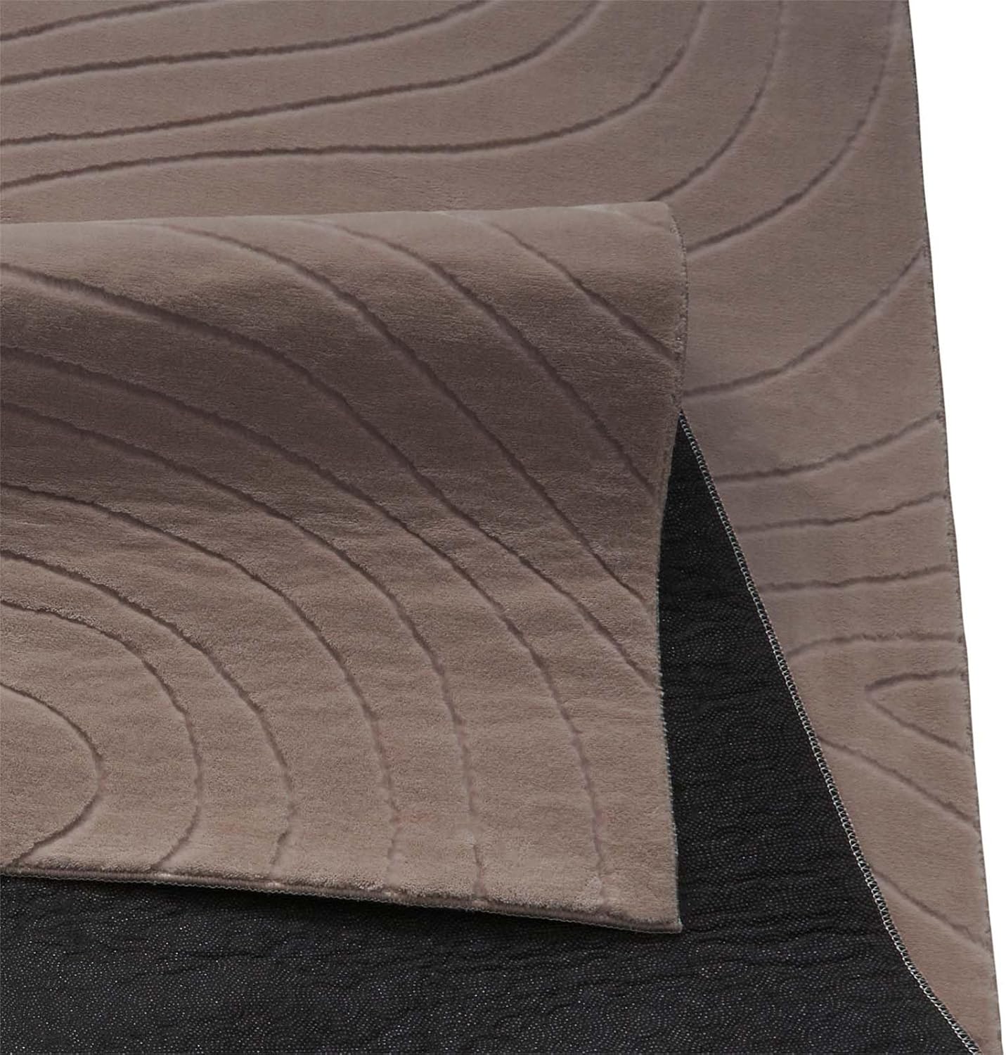 Runder Badematte, rutschfest, Taupe Abstrakte Wellen 120 cm (Rund)