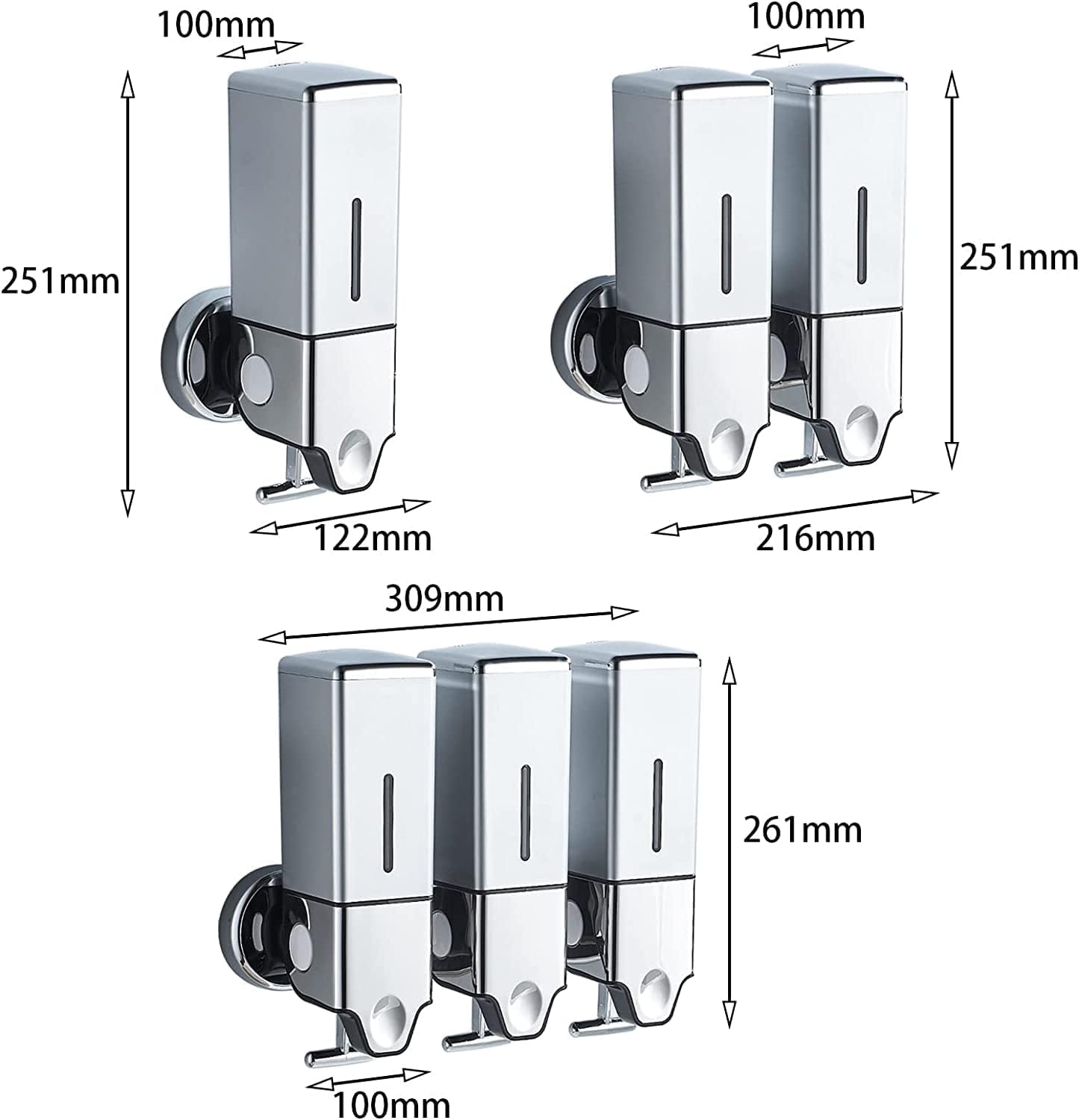 Wandmontierter Seifen- und Lotionspender, 500ml Silber