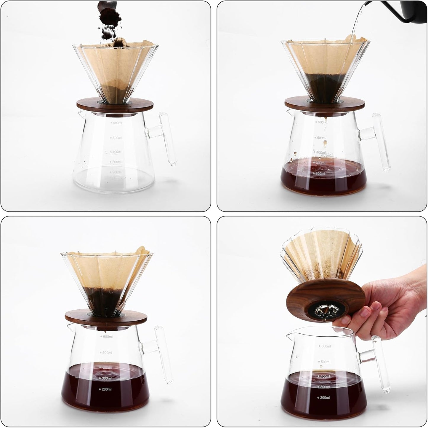 Pour Over Kaffee-Set, 600 ml(glass handle)