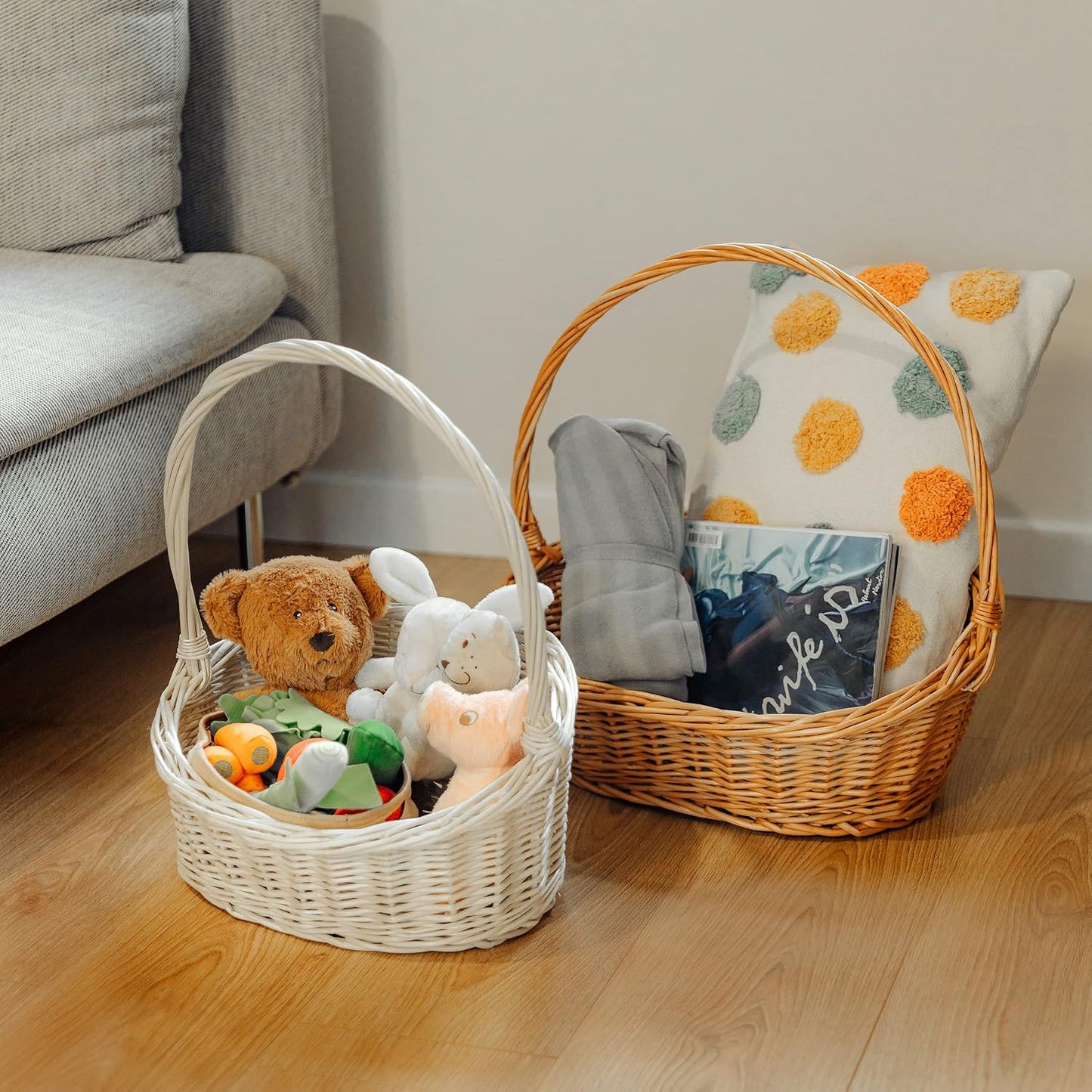 Ovaler Geschenkkorb aus Weide mit Henkel, 37 x 30 x 37 cm