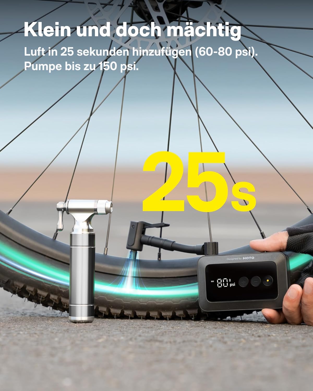 Elektrische Mini-Fahrradpumpe 150psi, Schnellaufblasen
