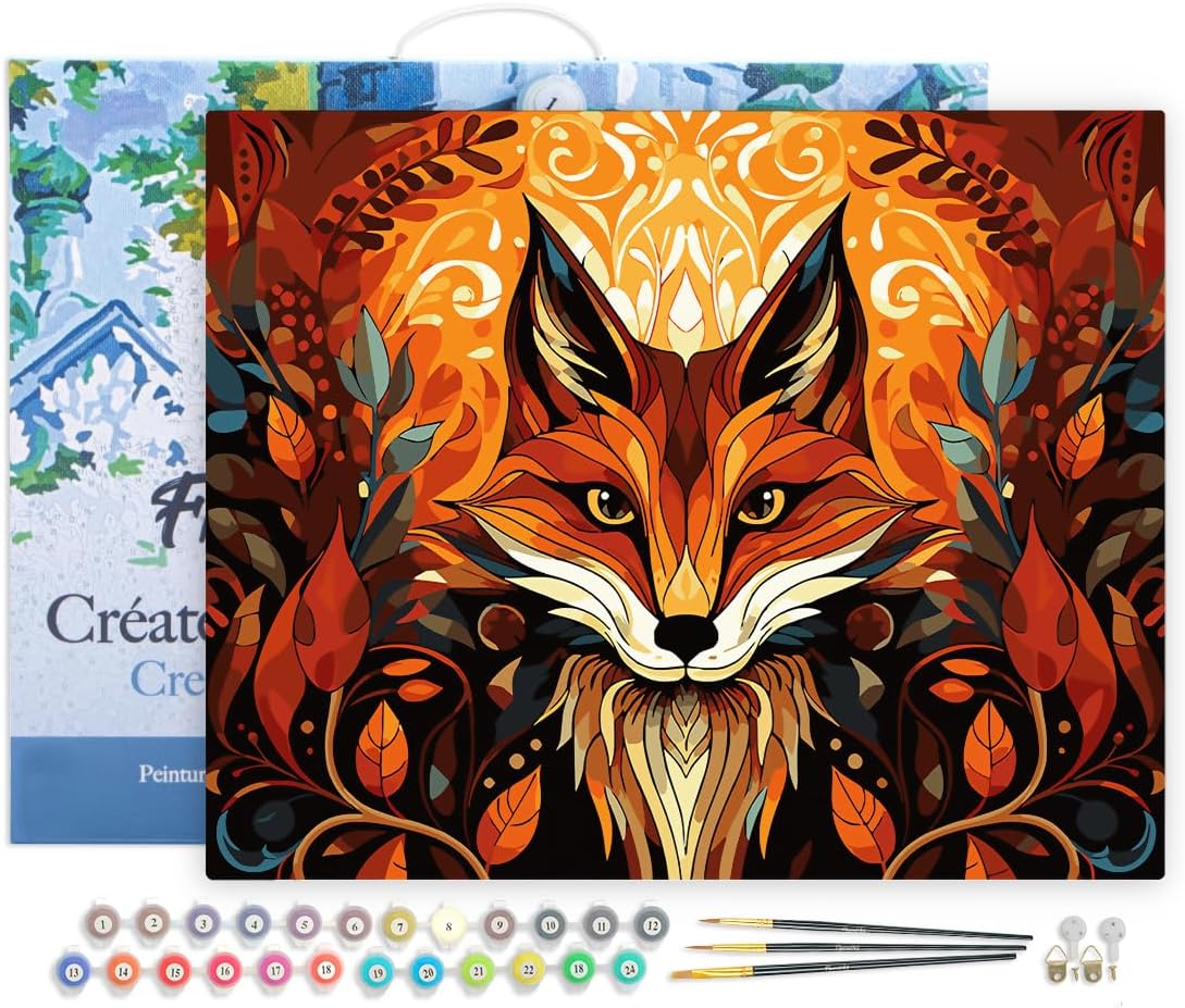 Malen nach Zahlen Set Fuchs Art Deco, Fuchs Art Deco 40x50cm Mit Rahmen (bereits gespannt)