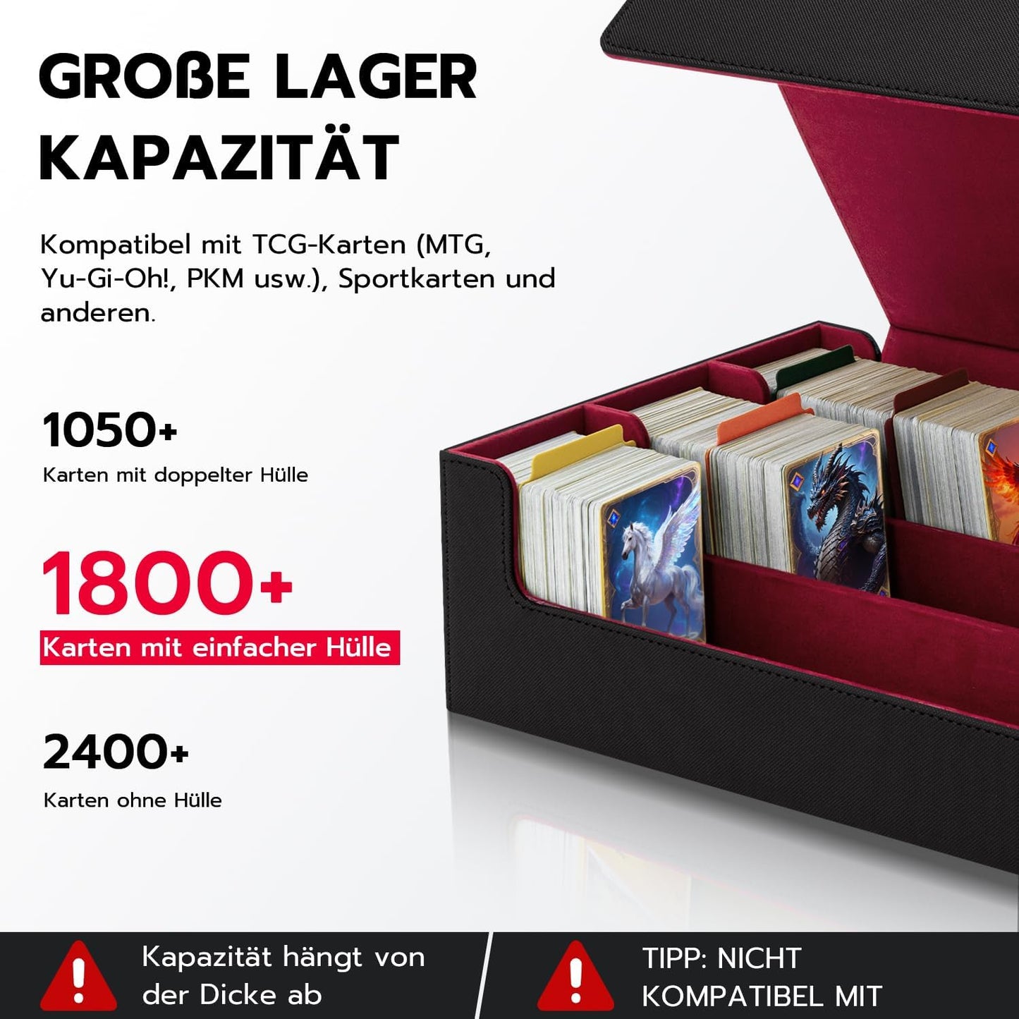 Sammelkarten Aufbewahrungsbox mit Trennwänden, 1800+red