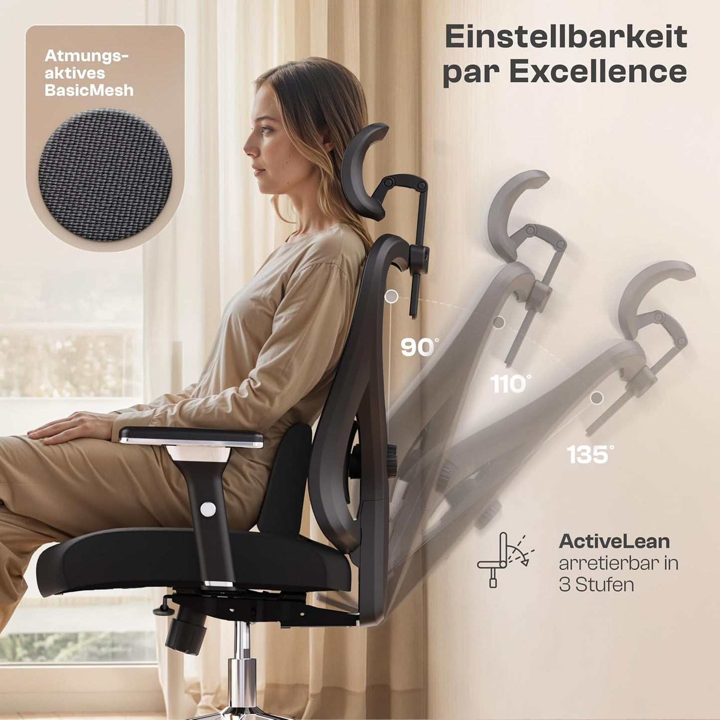Ergonomischer Bürostuhl, Lancelot (Schwarz)