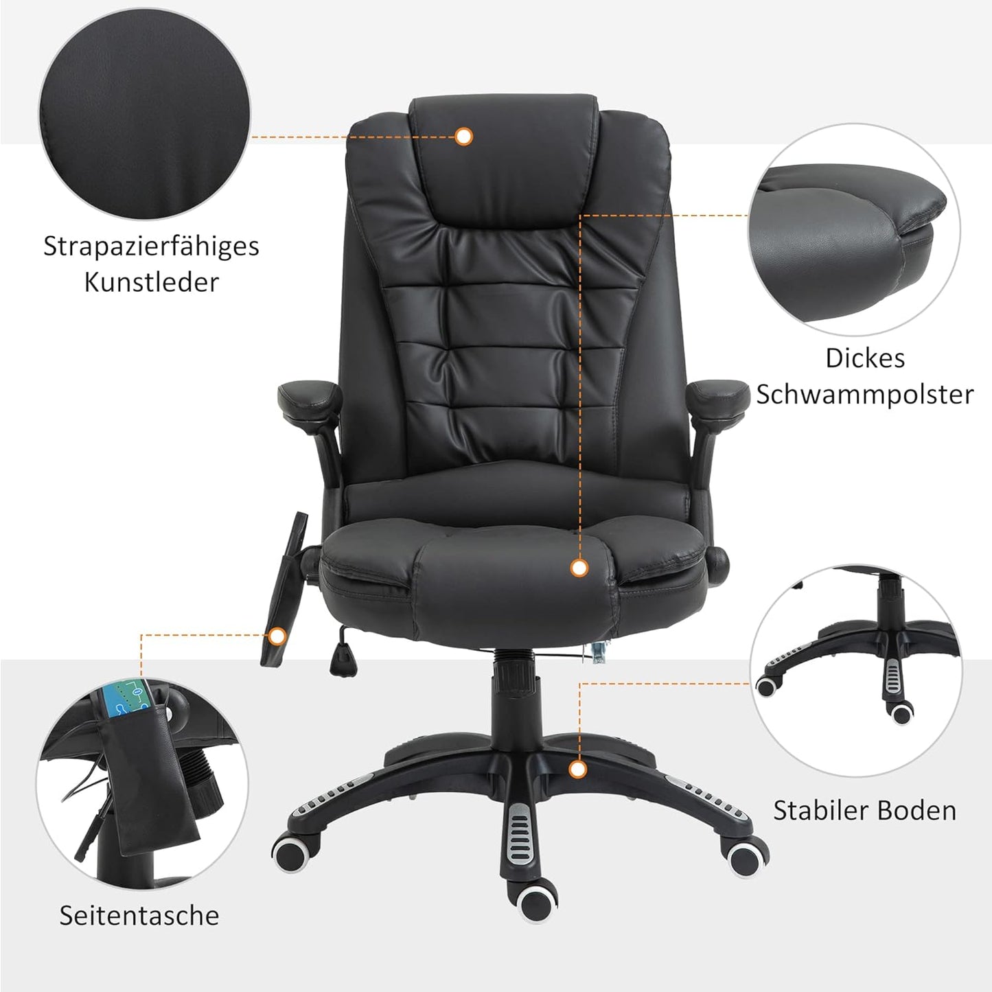 Massagesessel, Schwarz ; 70 x 70 x (111 – 121) cm (L x B X H)