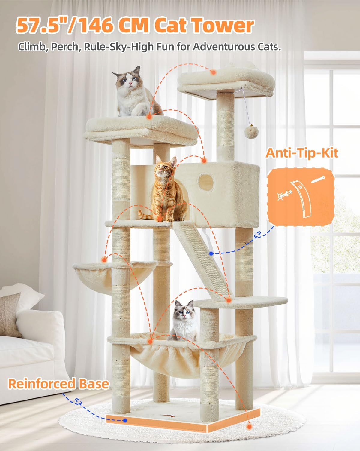 Grosser Kratzbaum MS026M, Beige 146CM