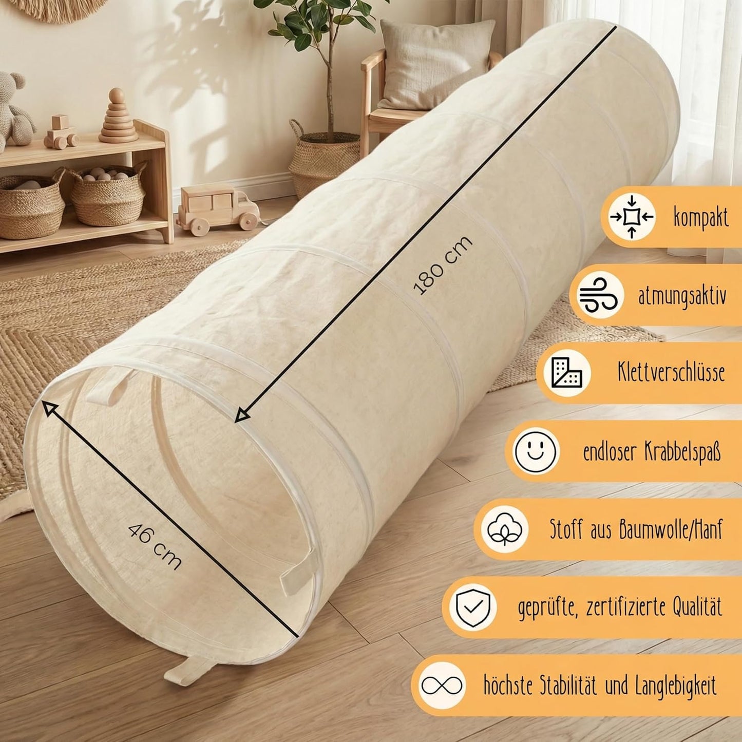 Pop-up Spieltunnel 180cm, Cremeweiss