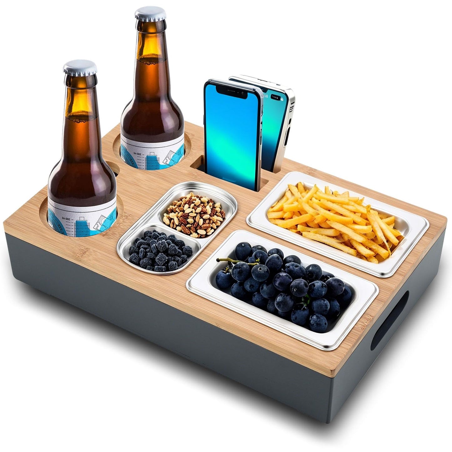Snackbox mit Edelstahl-Schalen für Sofa & Picknick, Grau